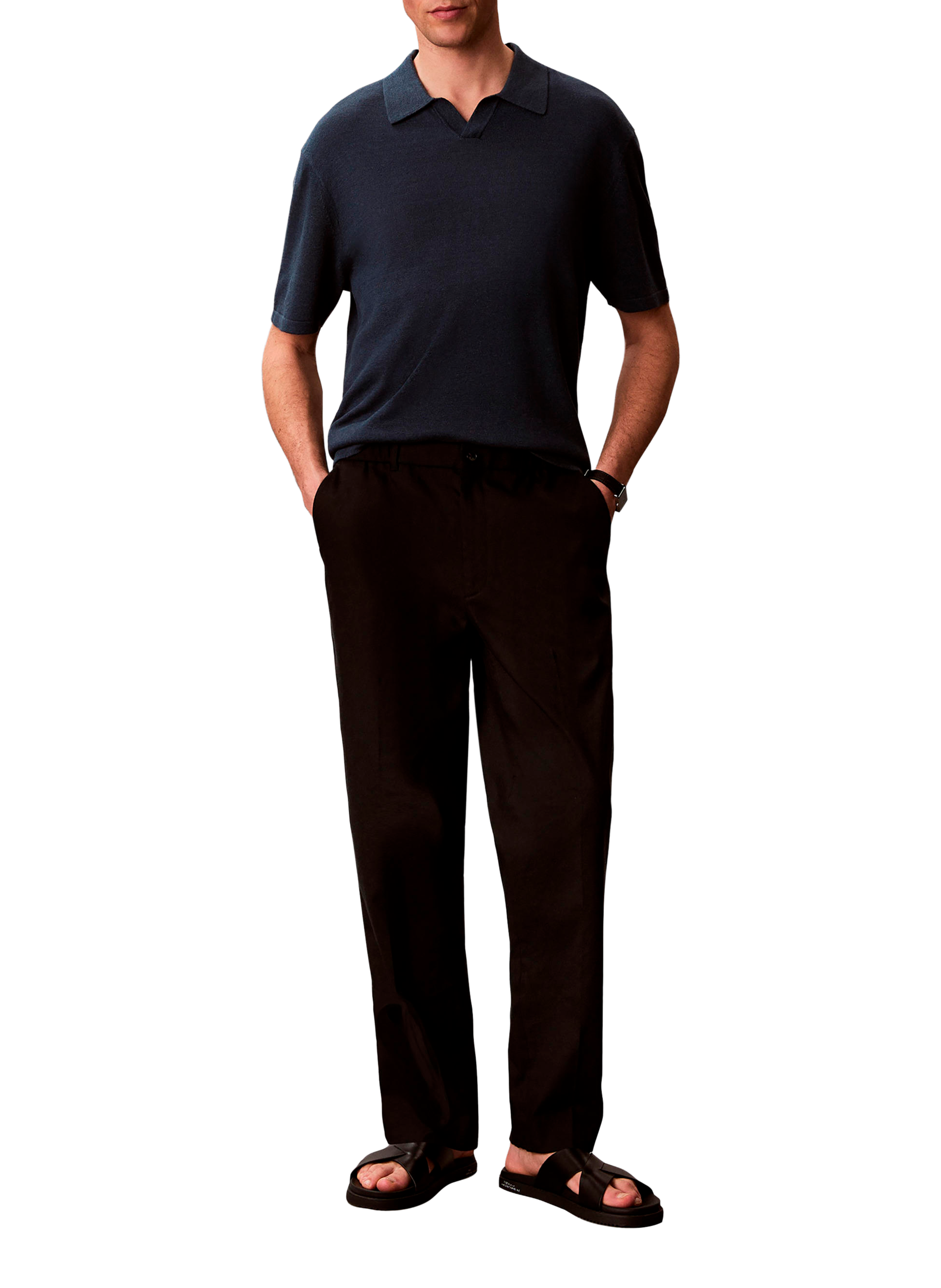 Polo droit manches courtes en lin mélangé CALVIN KLEIN Bleu