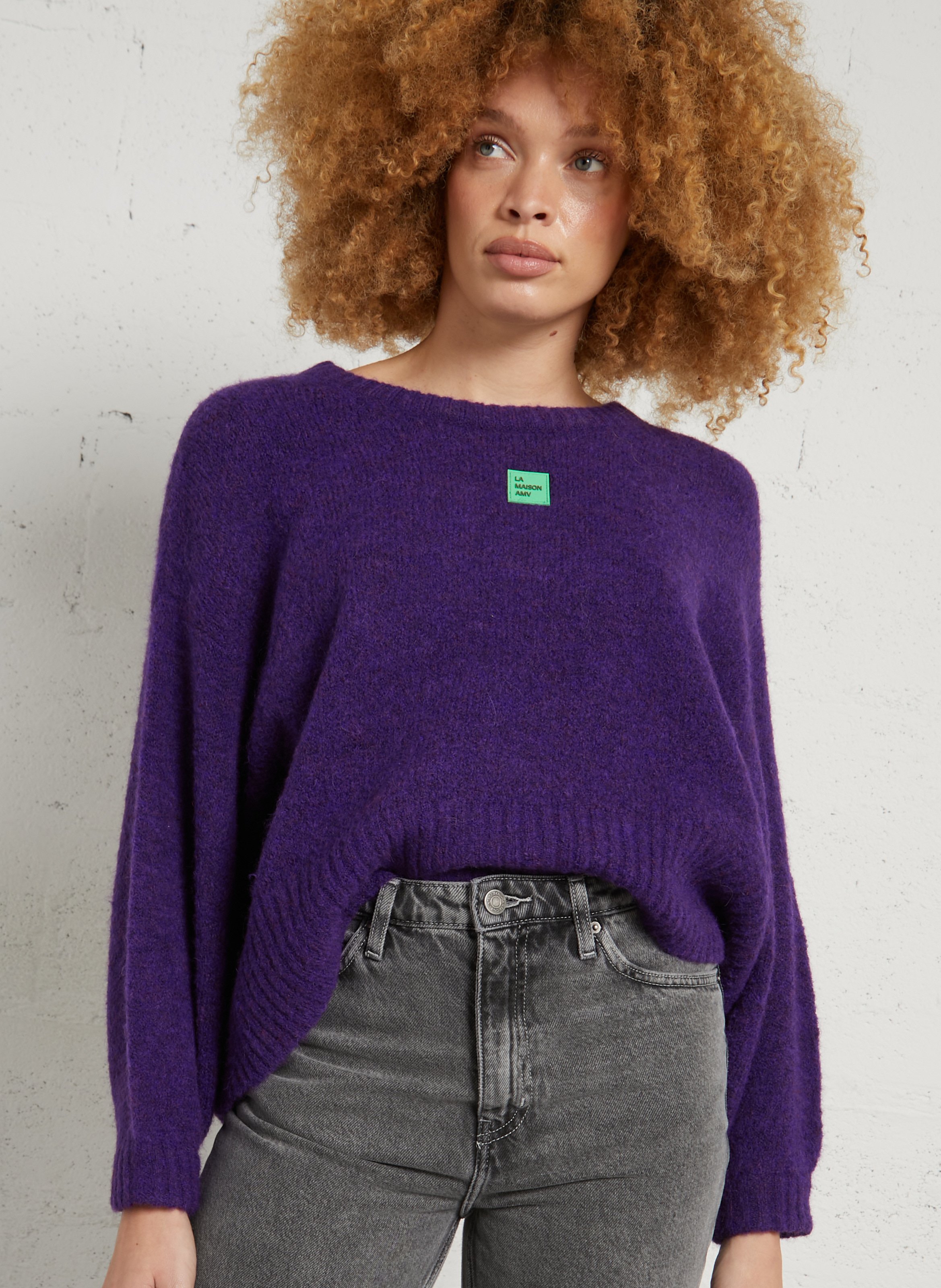 Pull oversize col rond en maille east AMERICAN VINTAGE Violet