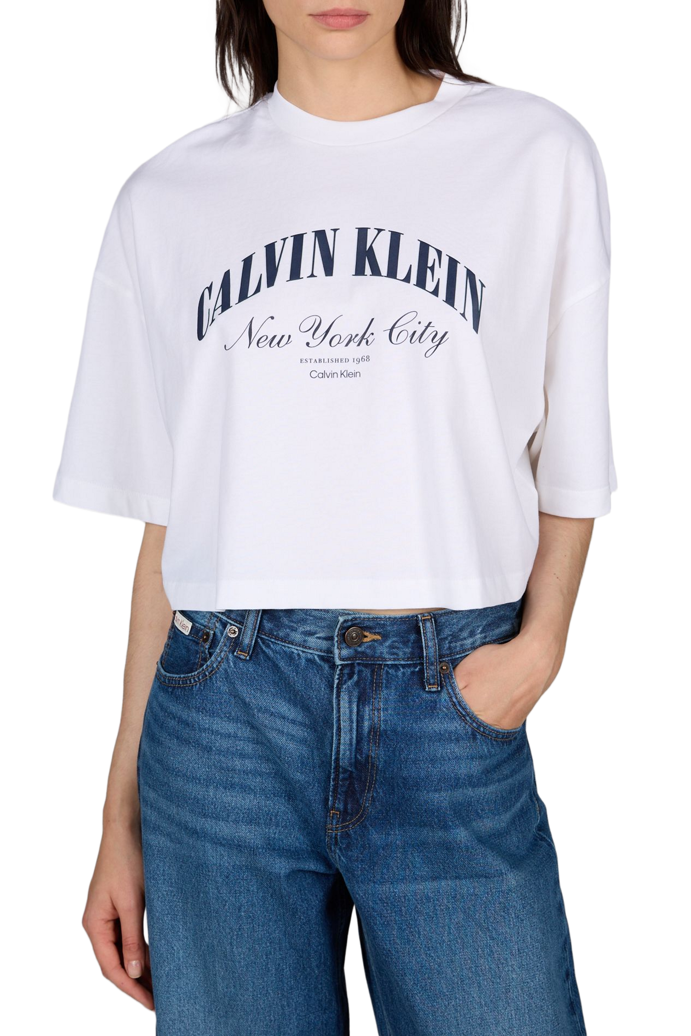 Printed cropped cotton T-shirt CALVIN KLEIN White