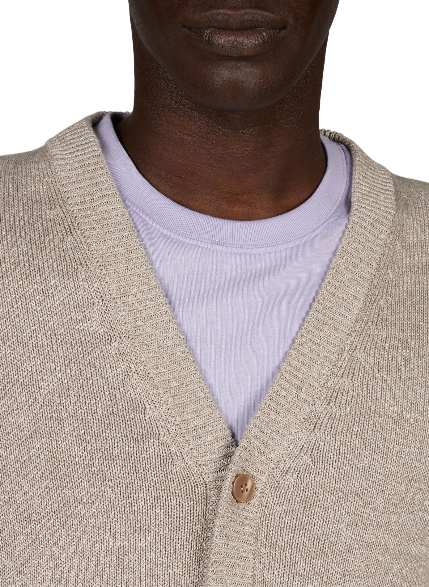 Geknöpftes V-Ausschnitts-Strickweste aus Leinen und Baumwollmischgewebe ETON Beige