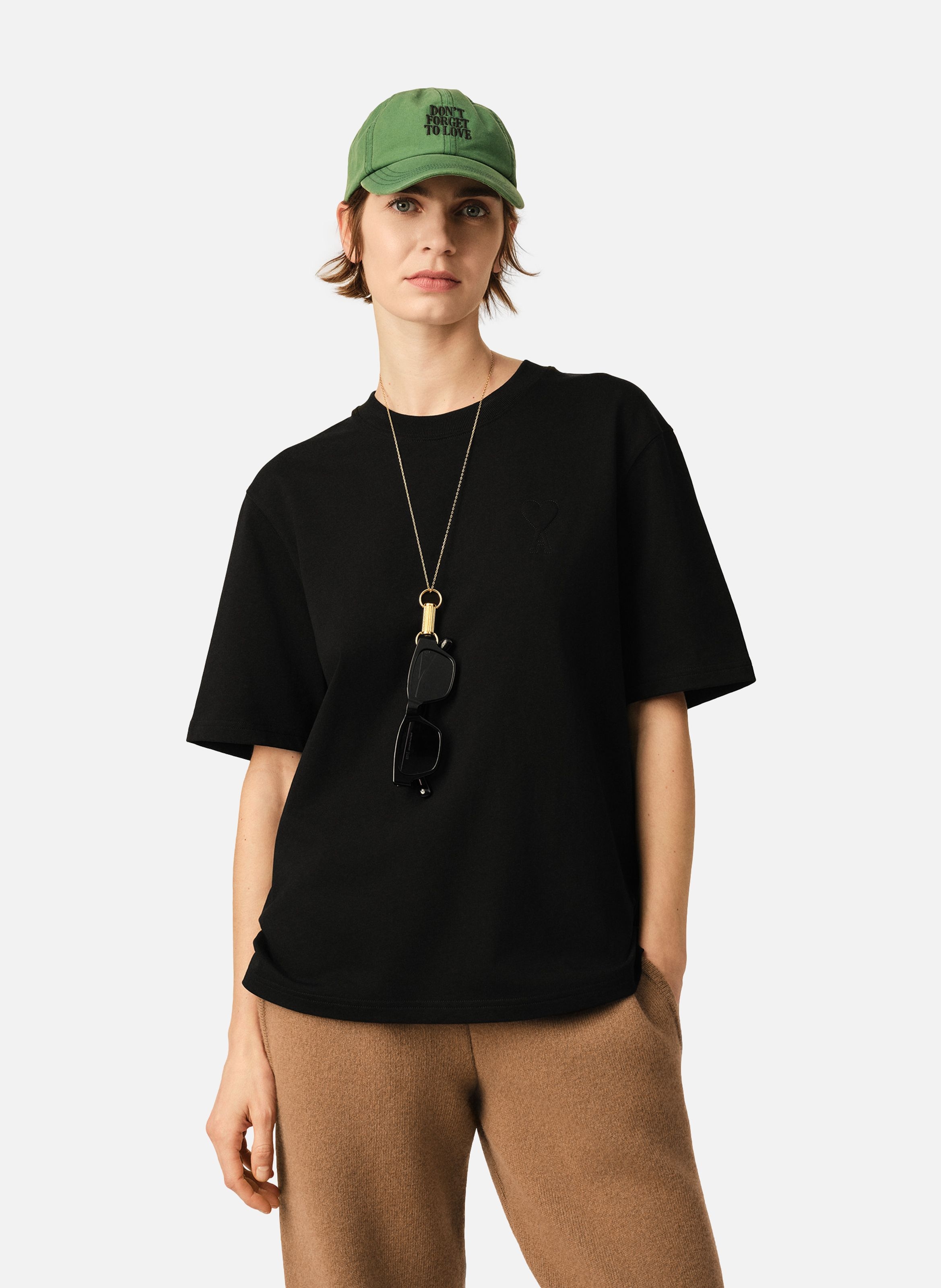 T-shirt unisexe en coton ami de coeur embossé AMI PARIS Noir