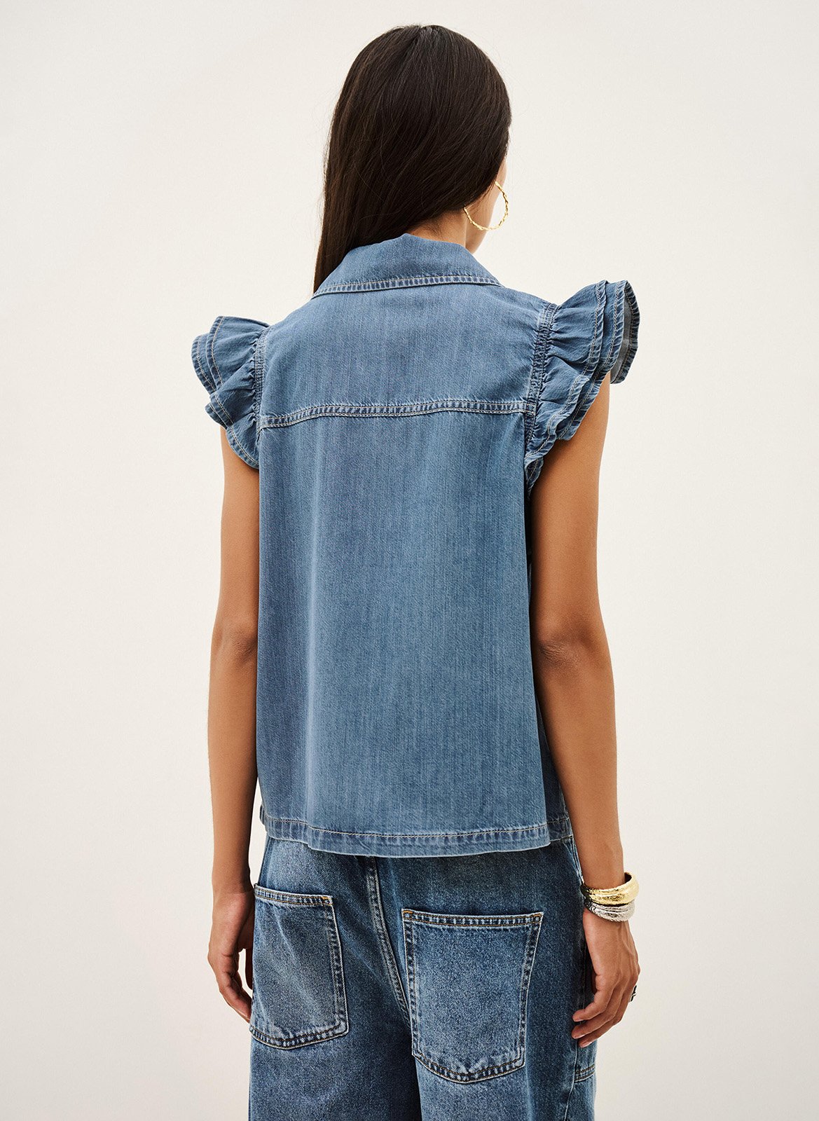 Mouwloze knoopjesblouse van denim yoyo BA&SH Blauw
