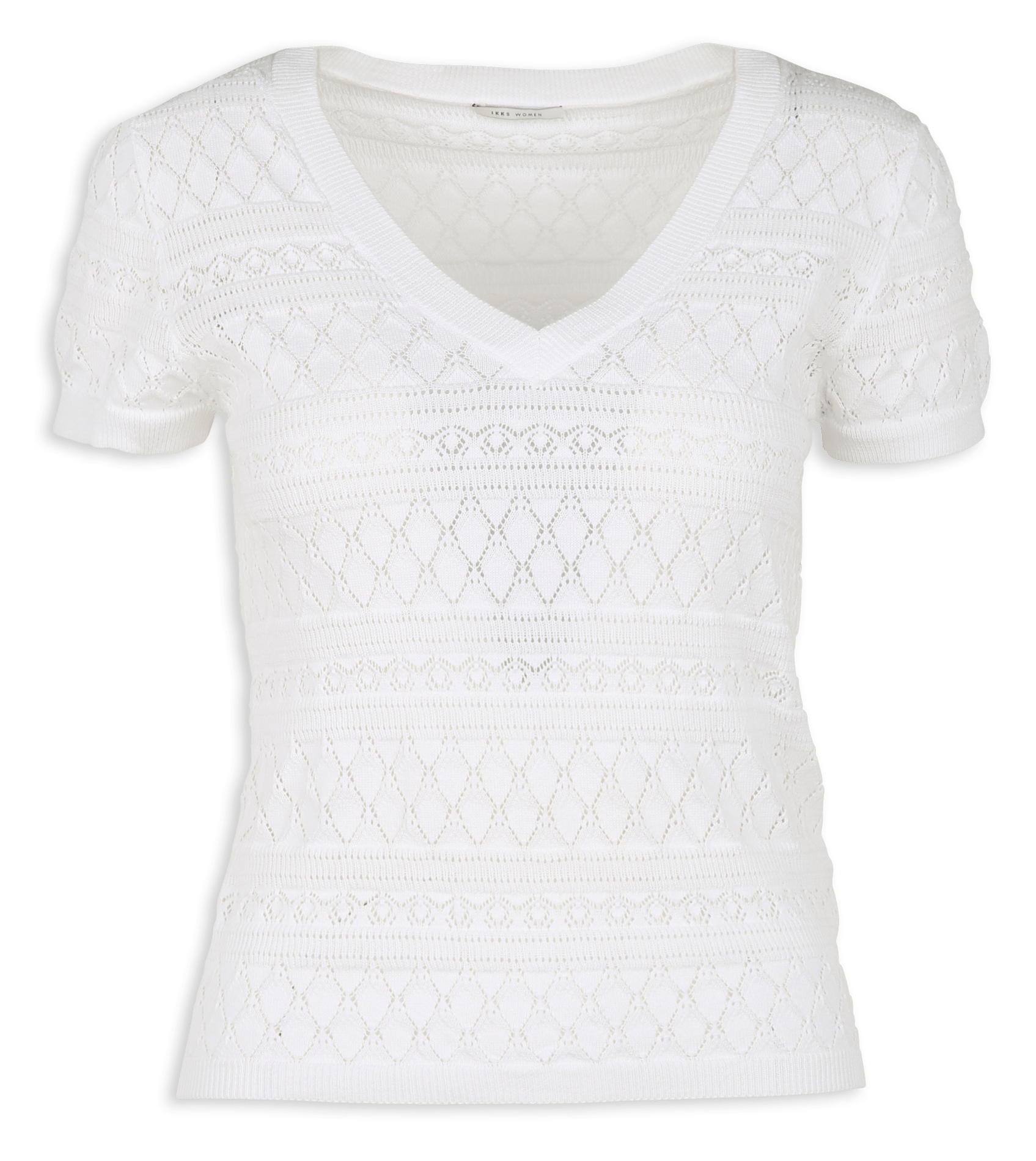 Pull col v droit en maille pointelle IKKS Blanc