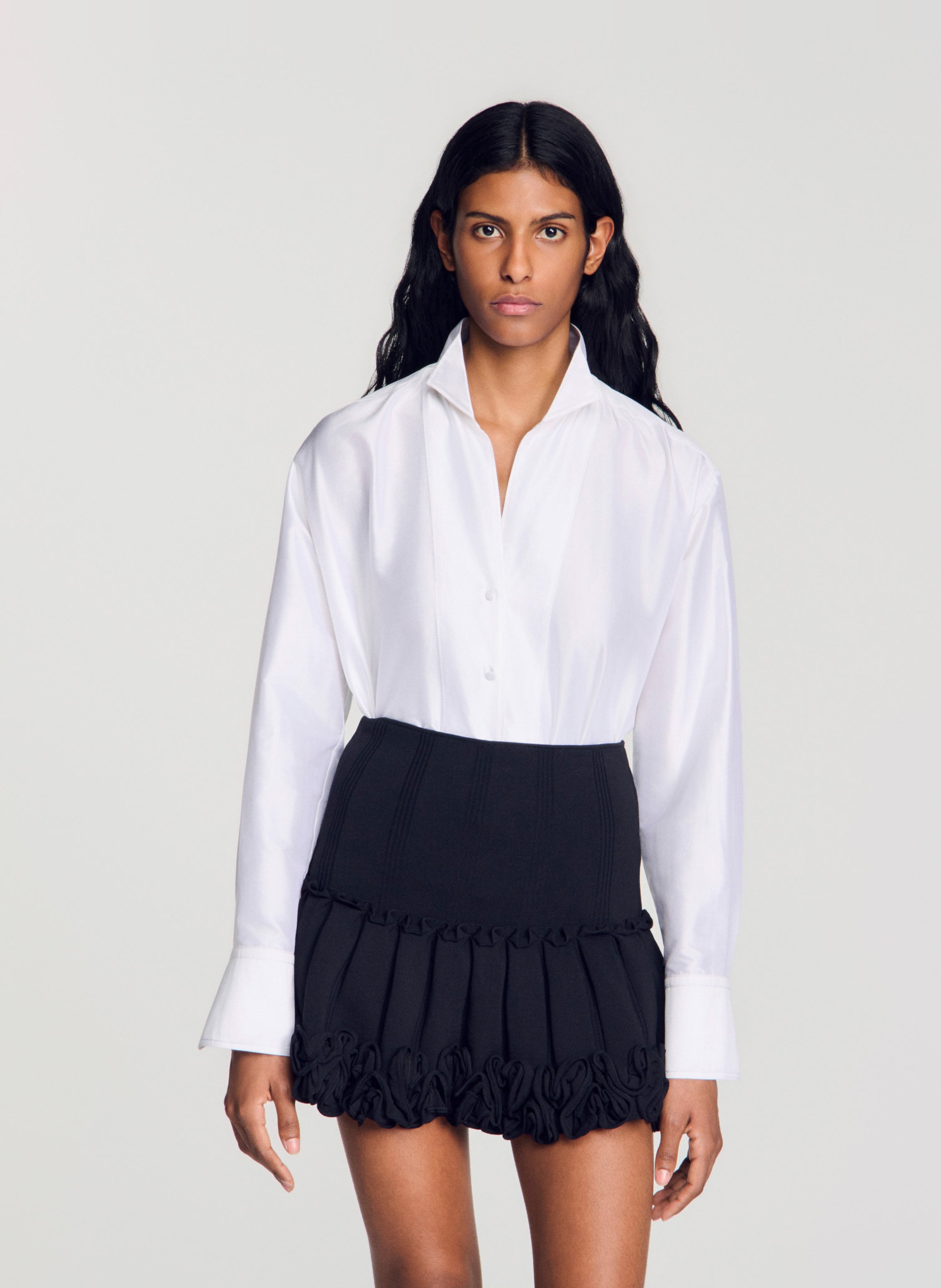 Chemise ample unie en soie SANDRO Blanc