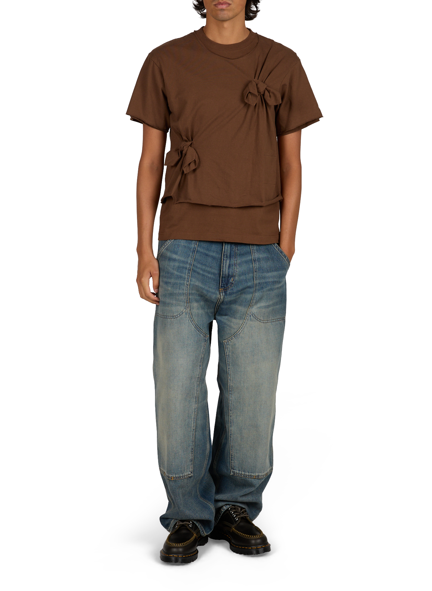 Einfarbiges Baumwoll-T-Shirt mit Schleifen WANSIE Braun
