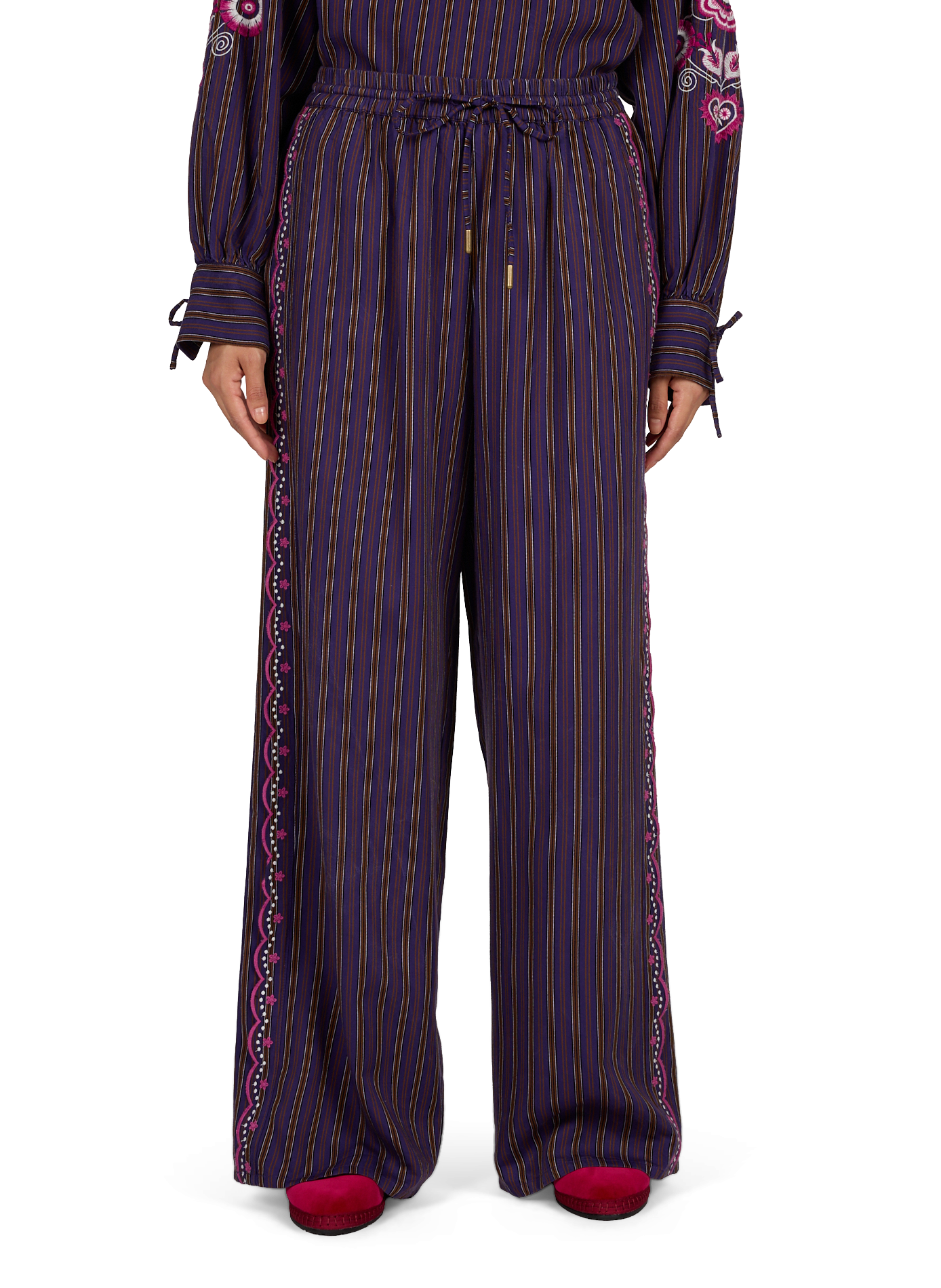 Breite hohe Taille gestreifte Hose LOUISE MISHA Violett