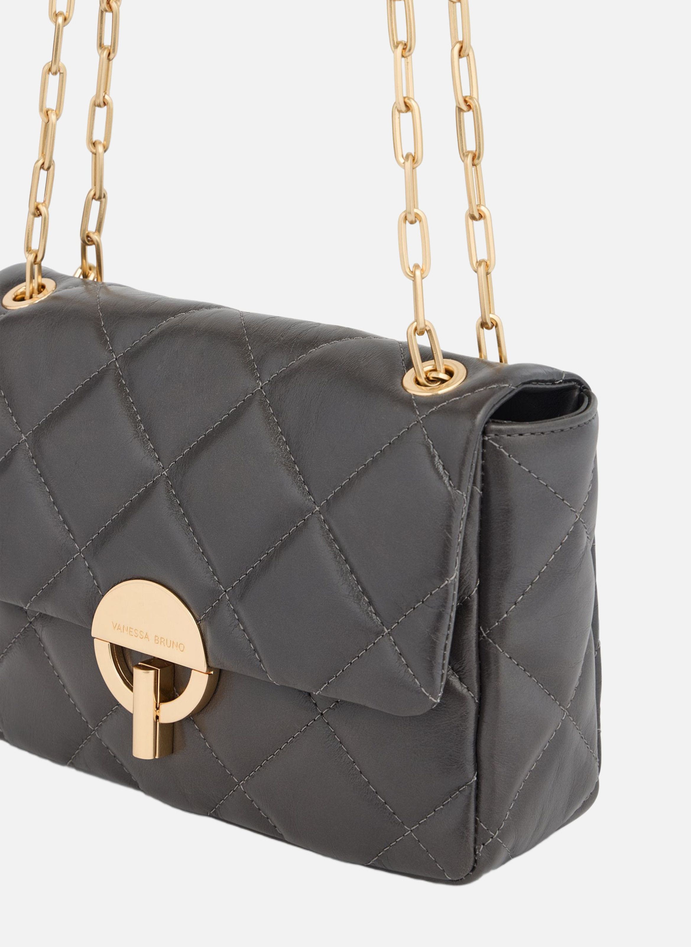 Grand sac moon en cuir craquelé | Gris VANESSA BRUNO Femme