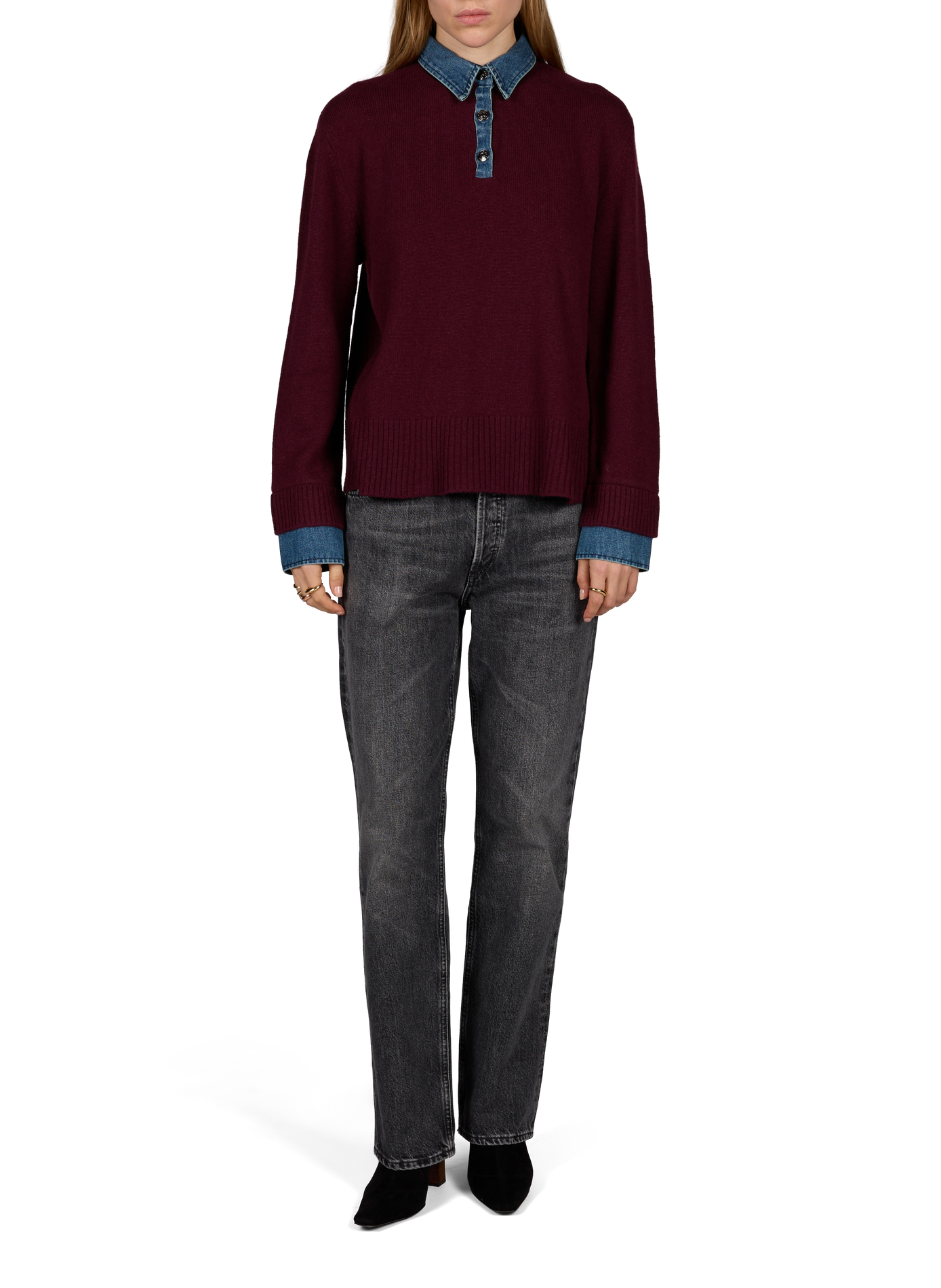 MARLO wool polo-neck sweater with a denim-effect finish BERENICE Red