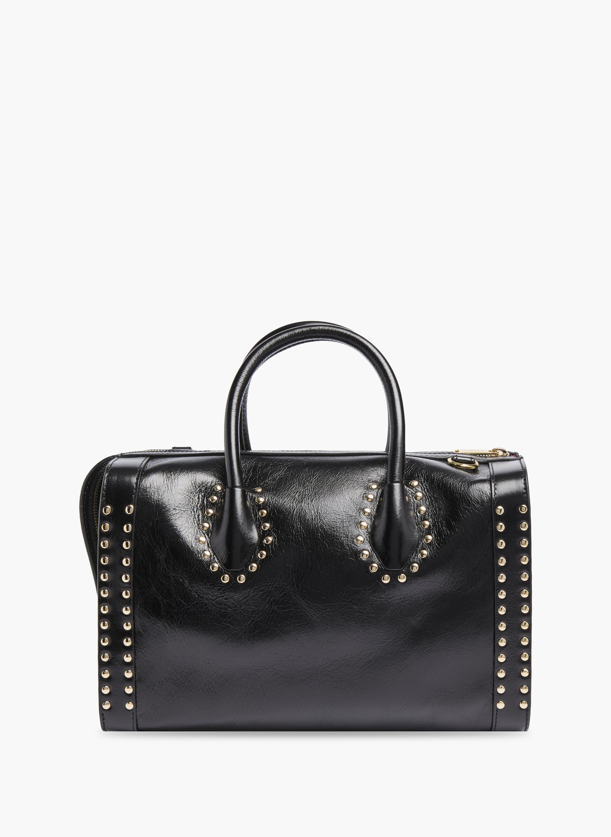 Sac bowling lancel m - cuir pleine fleur vintage avec clous, 30 x 18 x 15 cm. LANCEL Noir