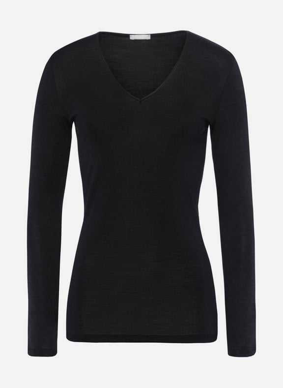T-shirt manches longues en soie et laine Noir by HANRO HANRO T-shirt manches longues en soie et laine Noir
