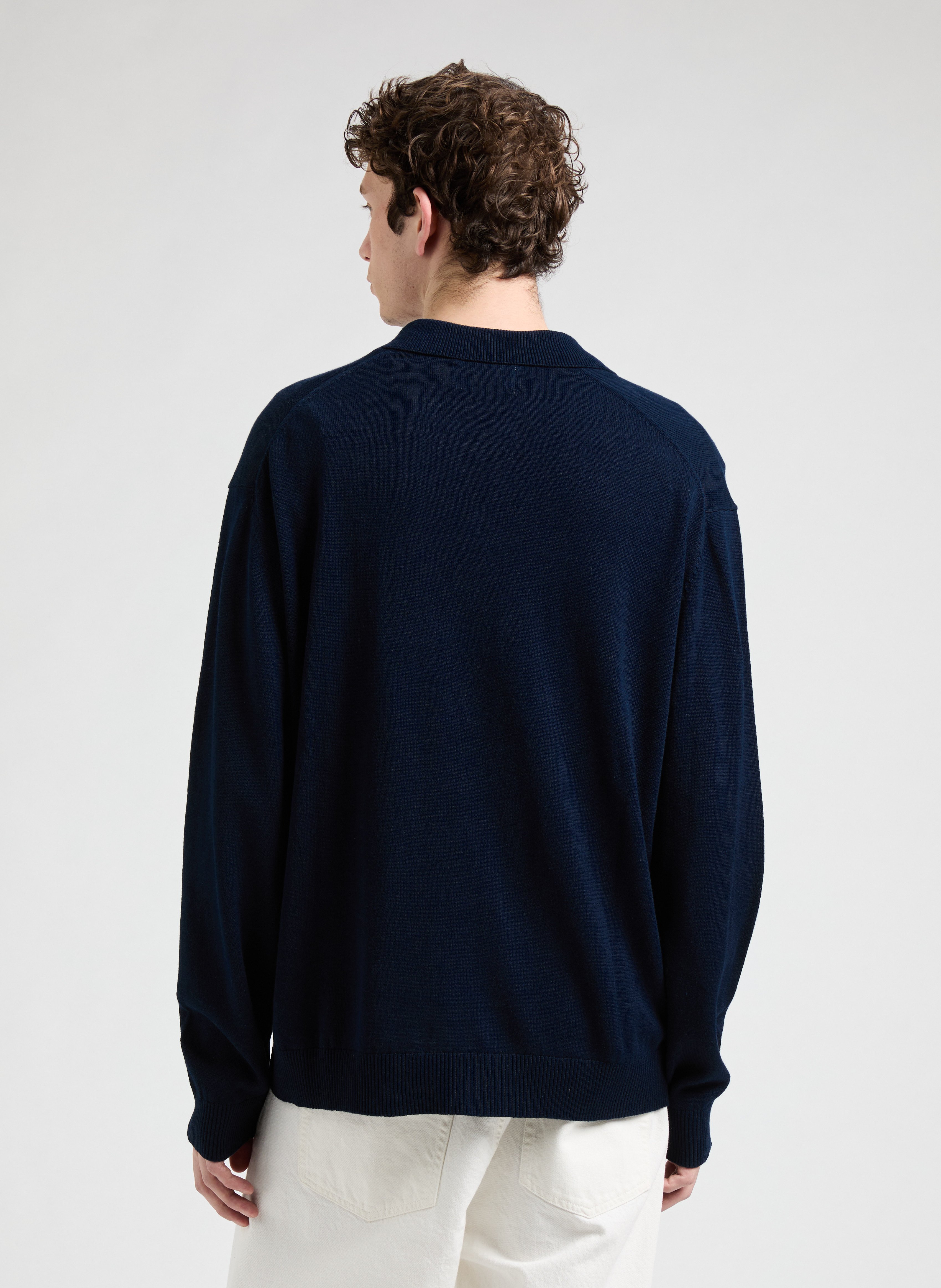 Pull col polo en coton et lin  SAISON 1865 Bleu