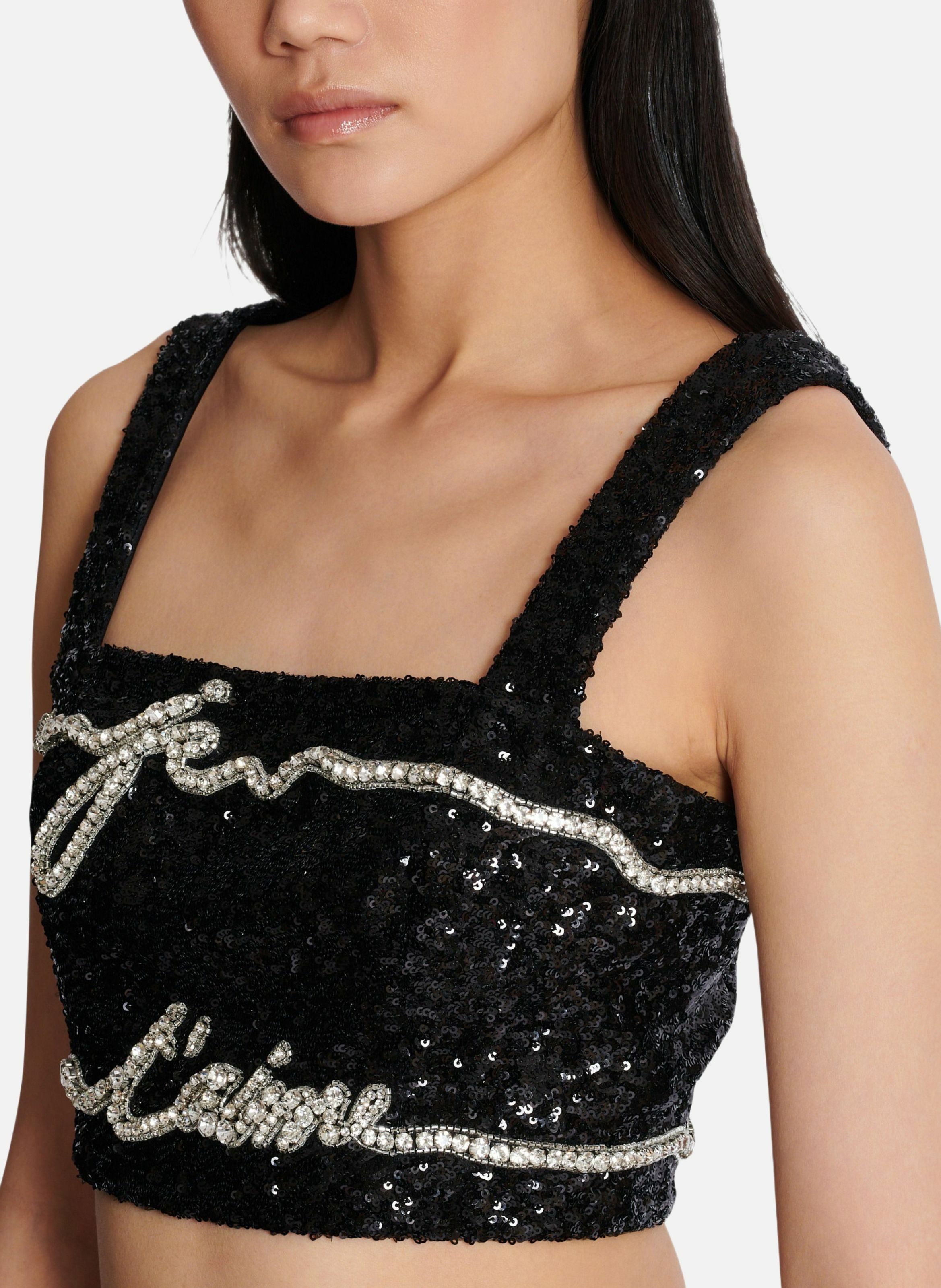 Top court brodé « lettre d'amour » BALMAIN Noir