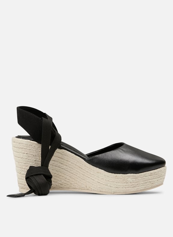 Espadrilles à talon en cuir mélangé Noir by IKKS IKKS Espadrilles à talon en cuir mélangé Noir