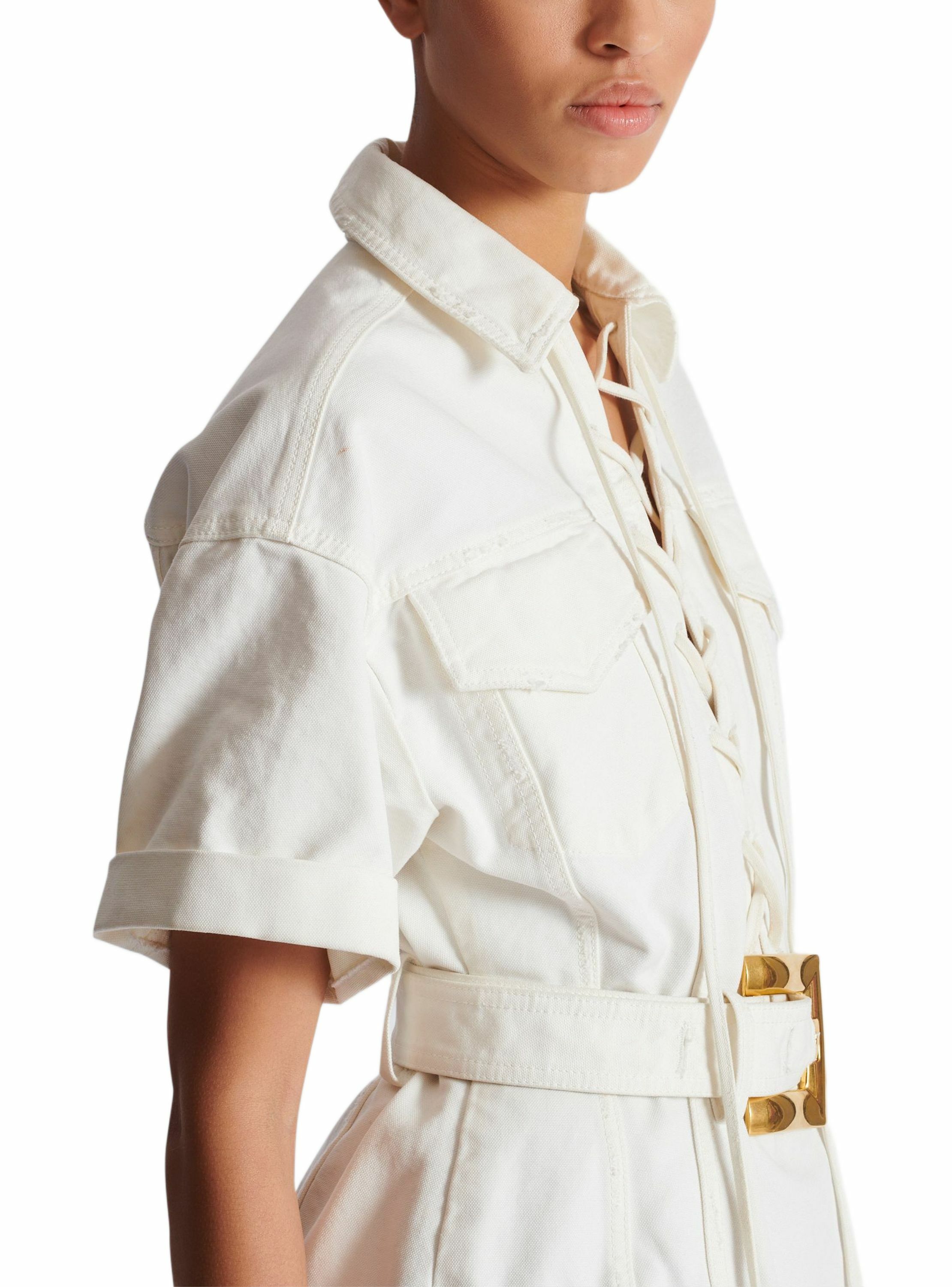 Robe courte en toile à laçages BALMAIN Blanc