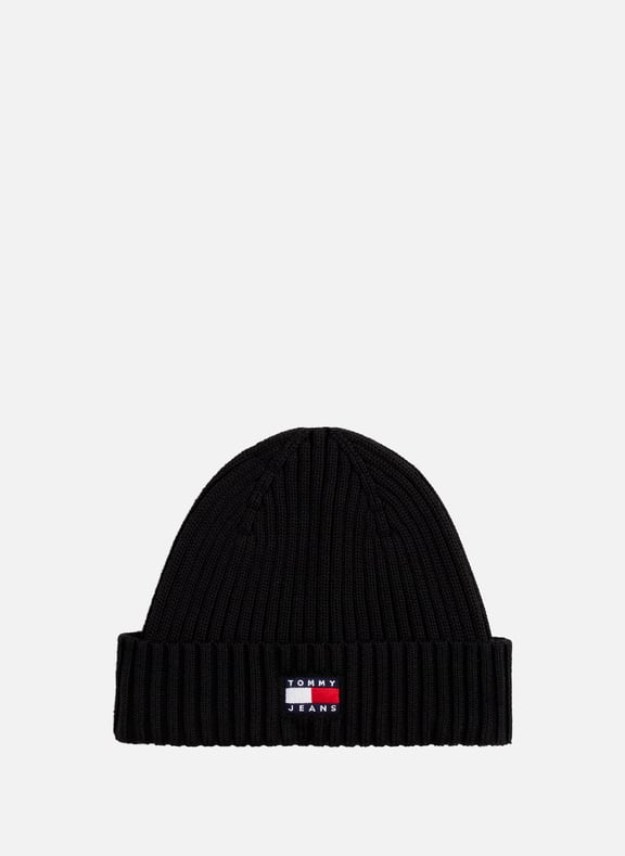 Heritage Ribbed Logo Beanie Black by TOMMY HILFIGER TOMMY HILFIGER Heritage Ribbed Logo Beanie Black