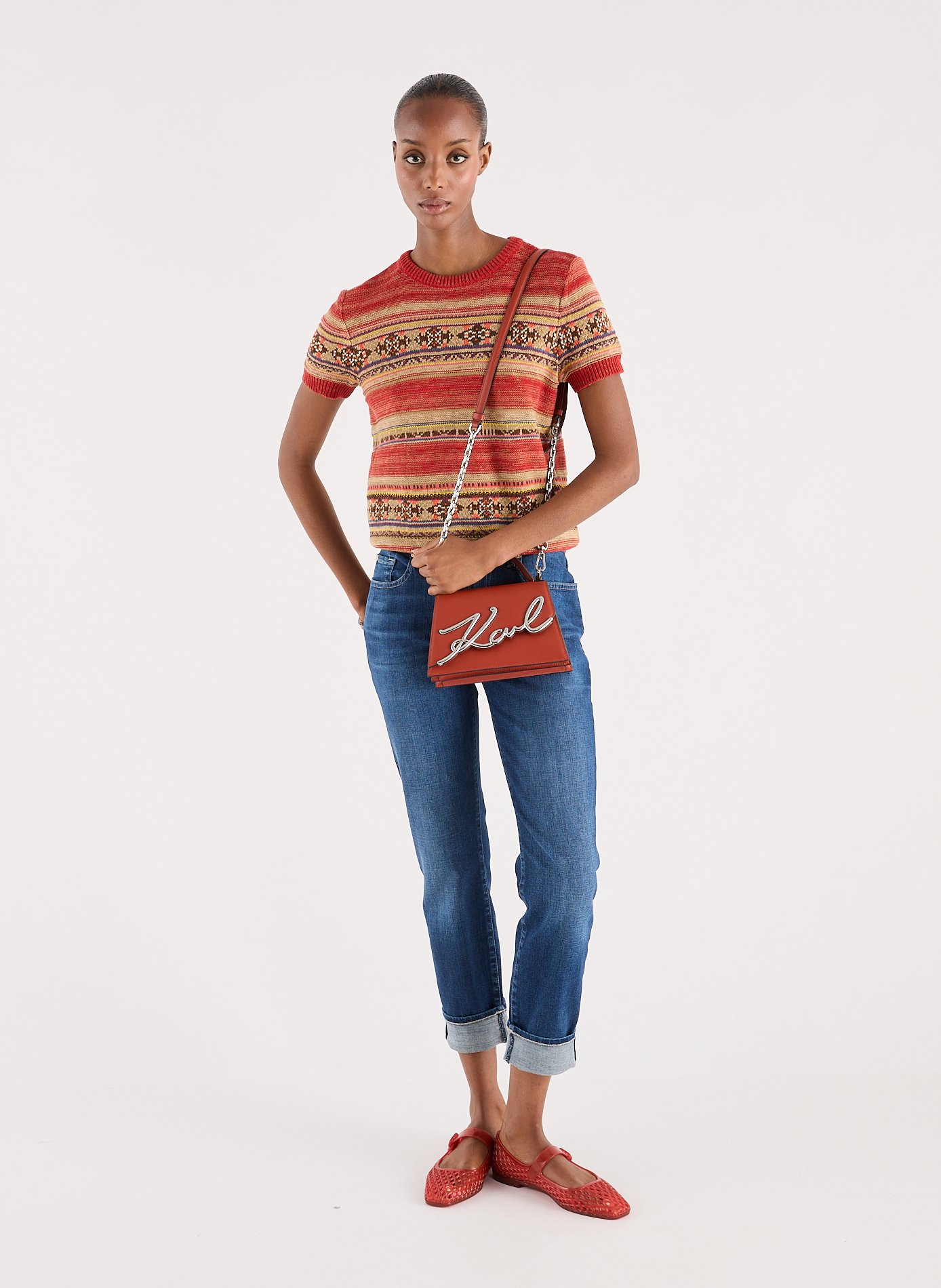 Sac à bandoulière K signature en cuir KARL LAGERFELD Rouge