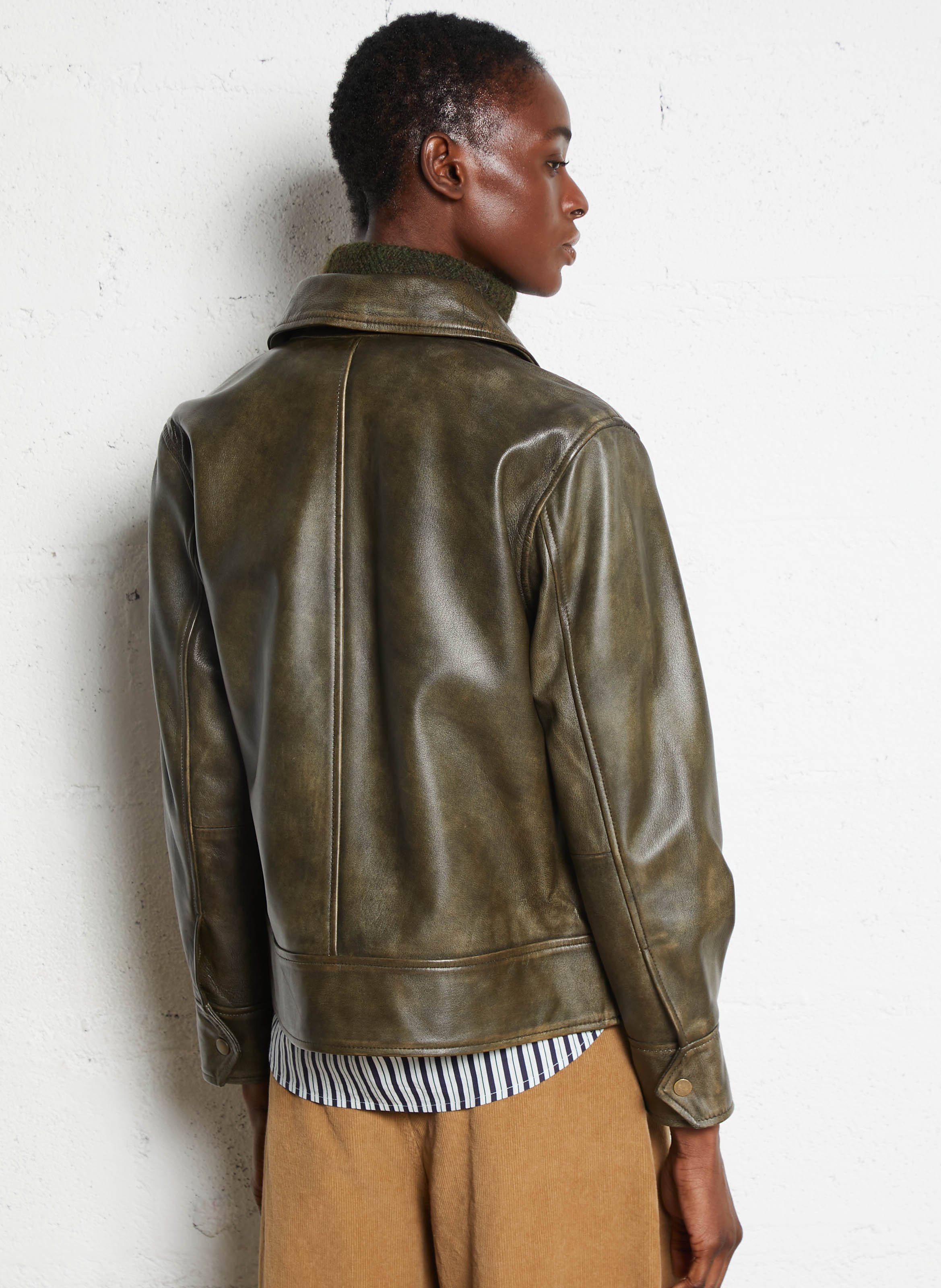 Veste col classique en cuir fierce MAISON 123 Kaki