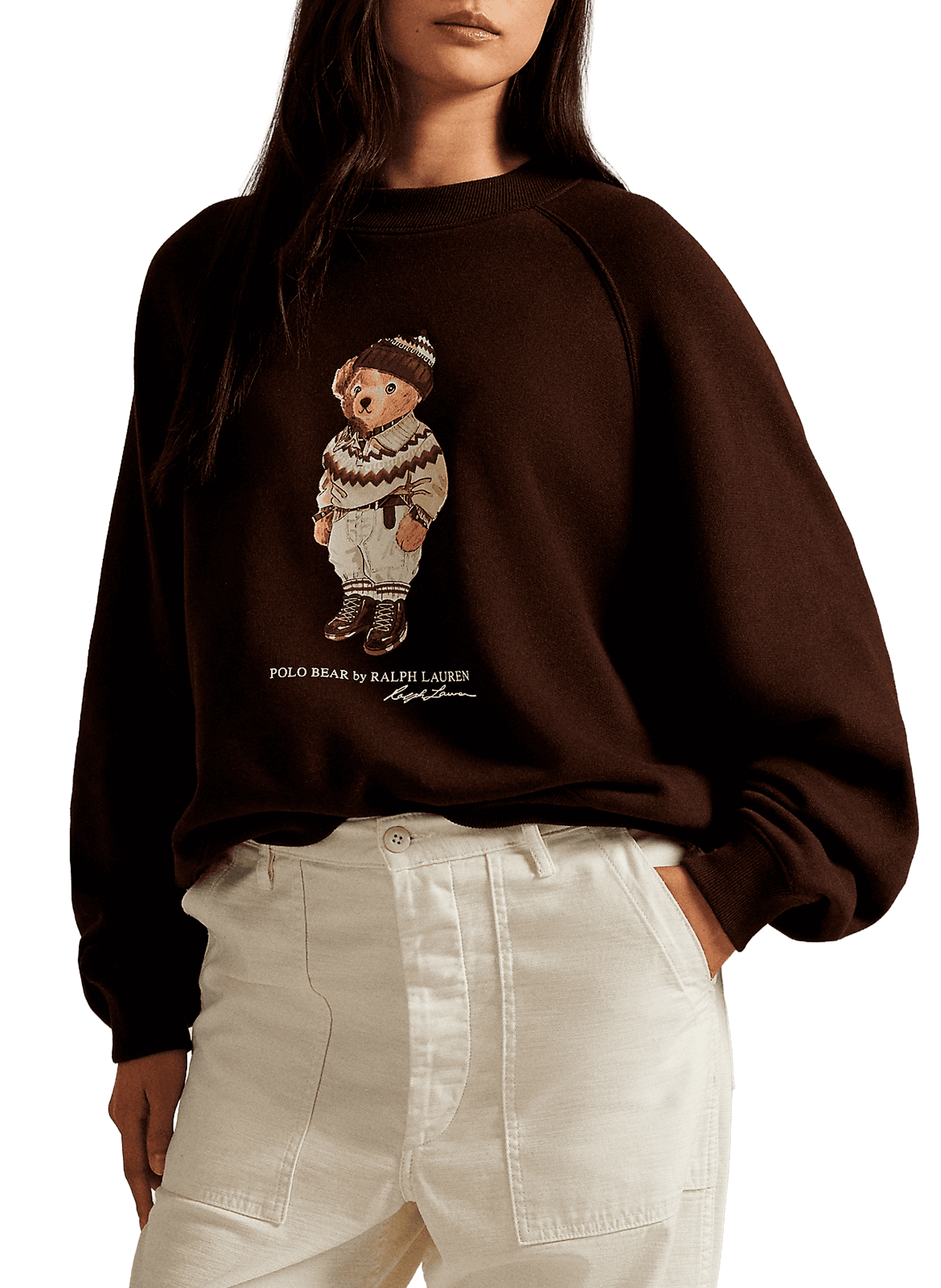 POLO RALPH LAUREN Oversized cotton screen-printed sweatshirt Brown