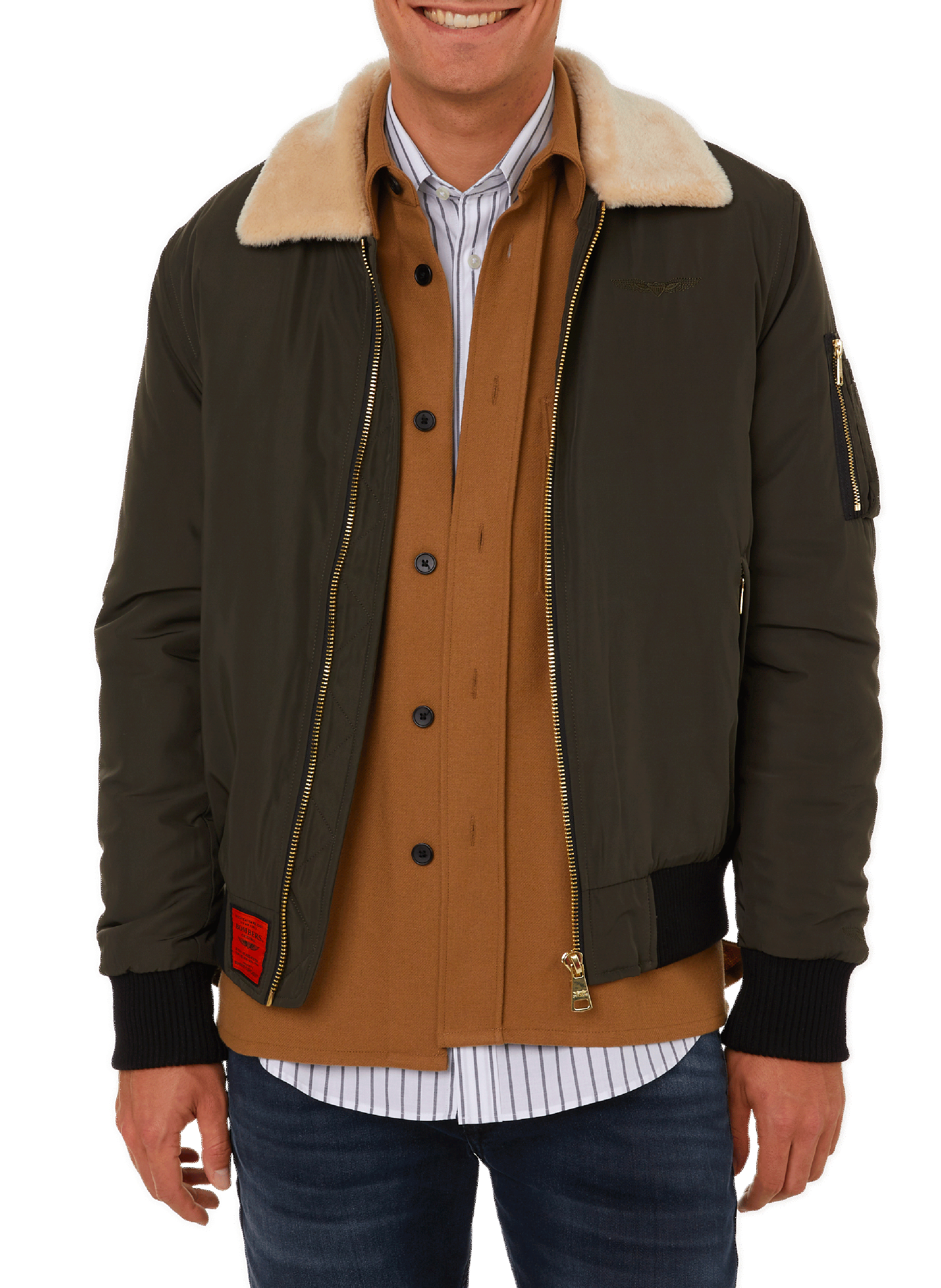 BOMBERS ORIGINAL Bomber with furry collar Khaki