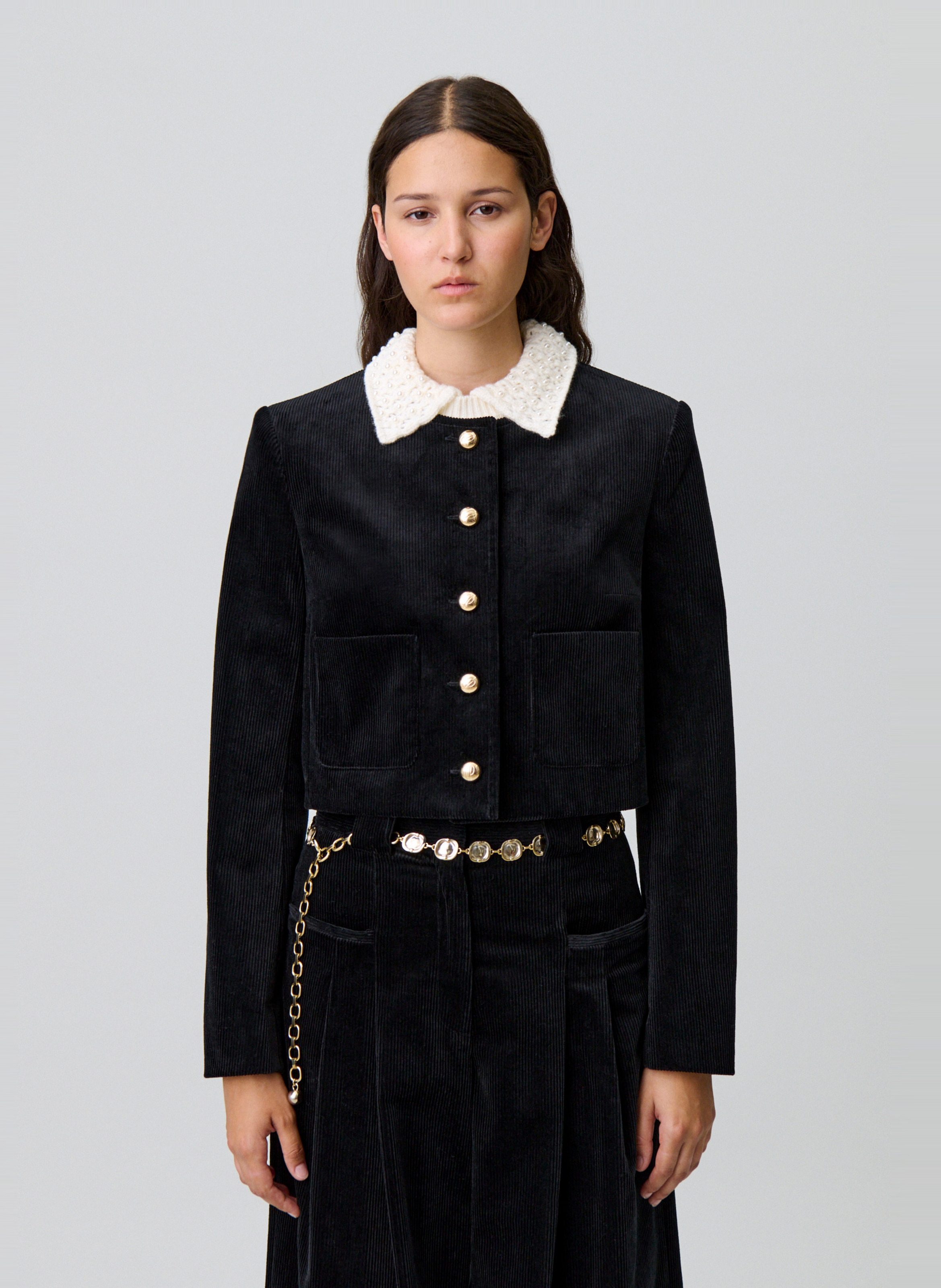 Veste courte en velours côtelé vanille CLAUDIE PIERLOT Noir