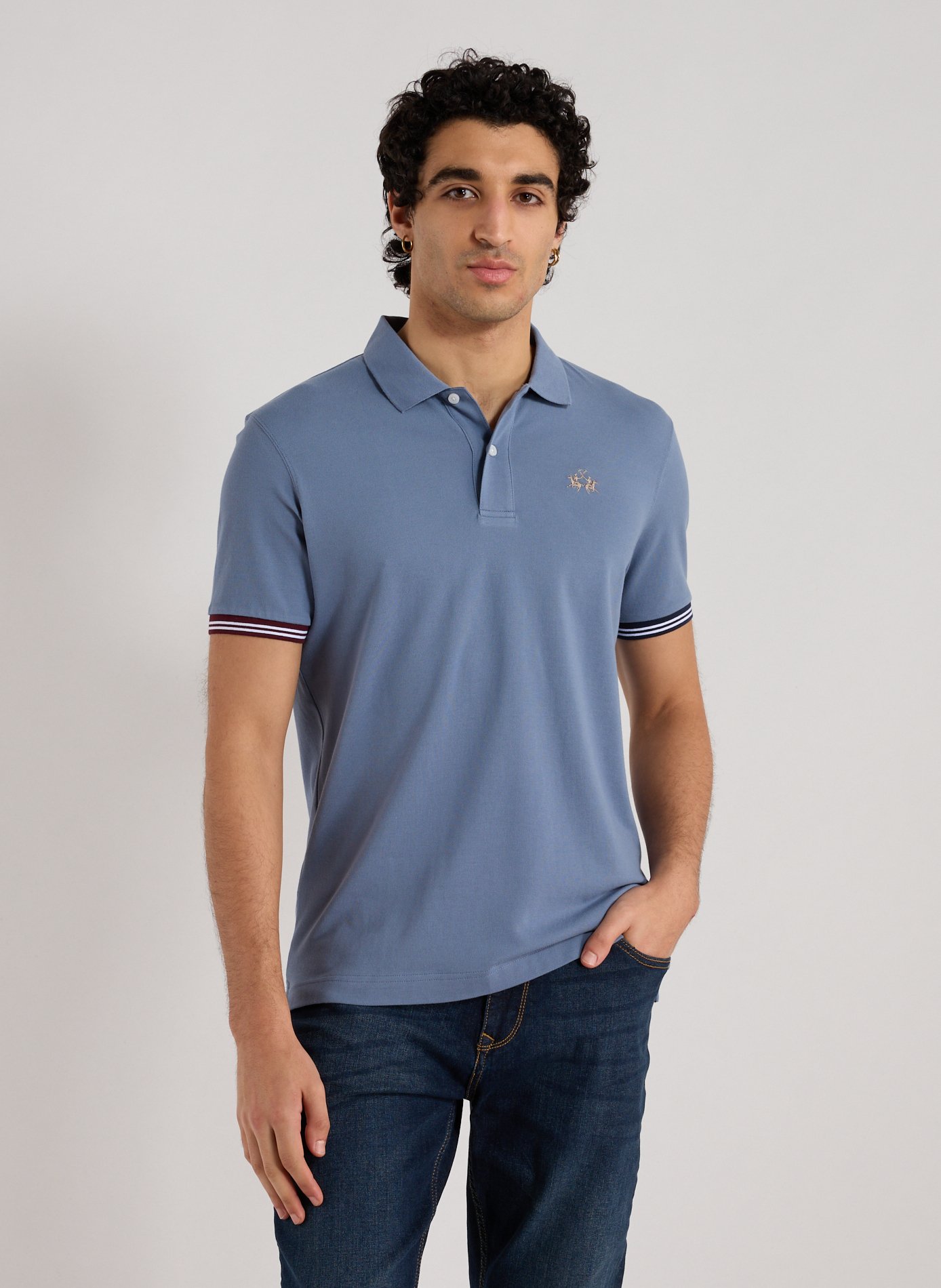 LA MARTINA Cotton-blend polo shirt Blue