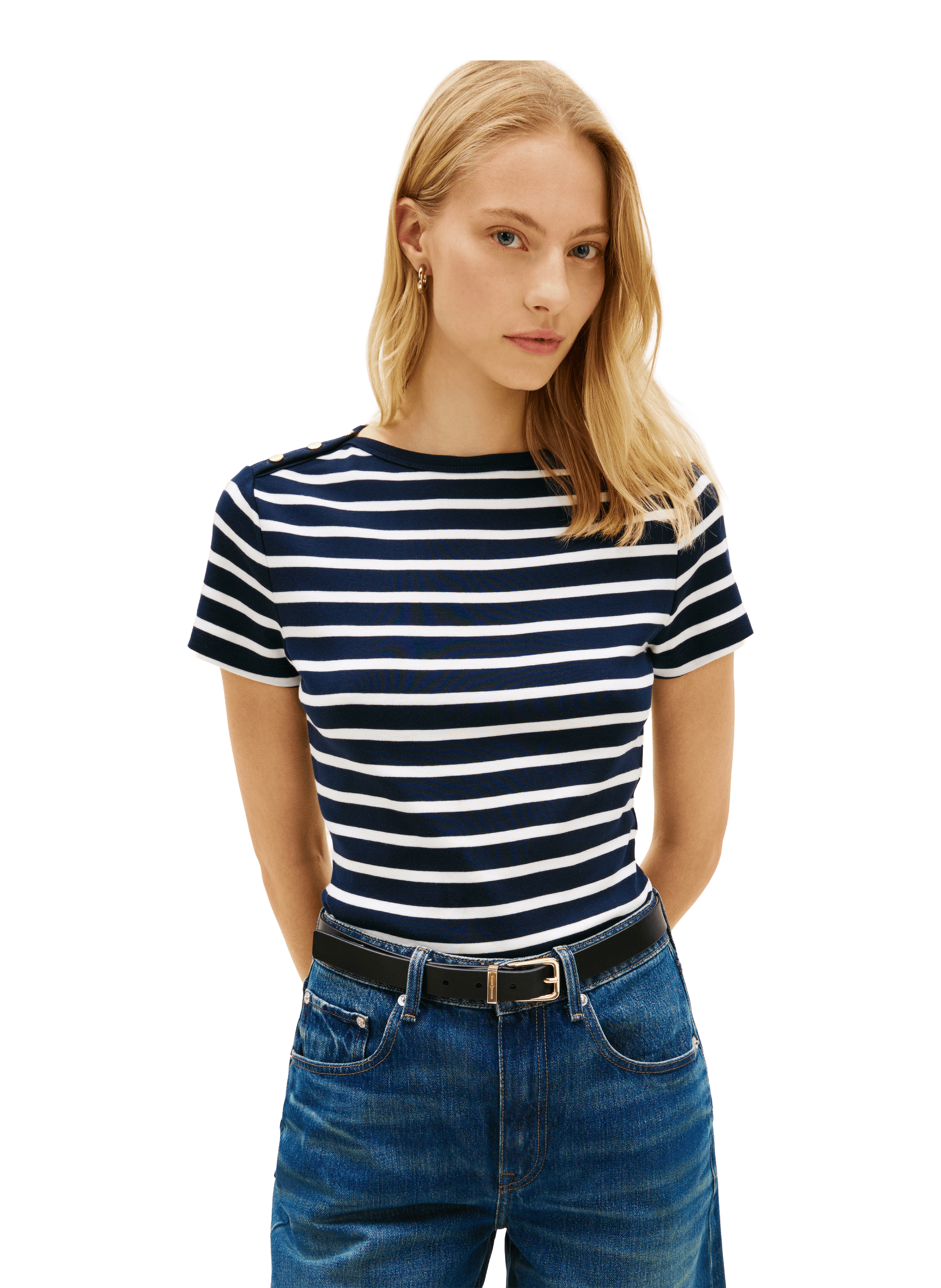 T-shirt à boutons rayé en coton TOMMY HILFIGER Multicolore