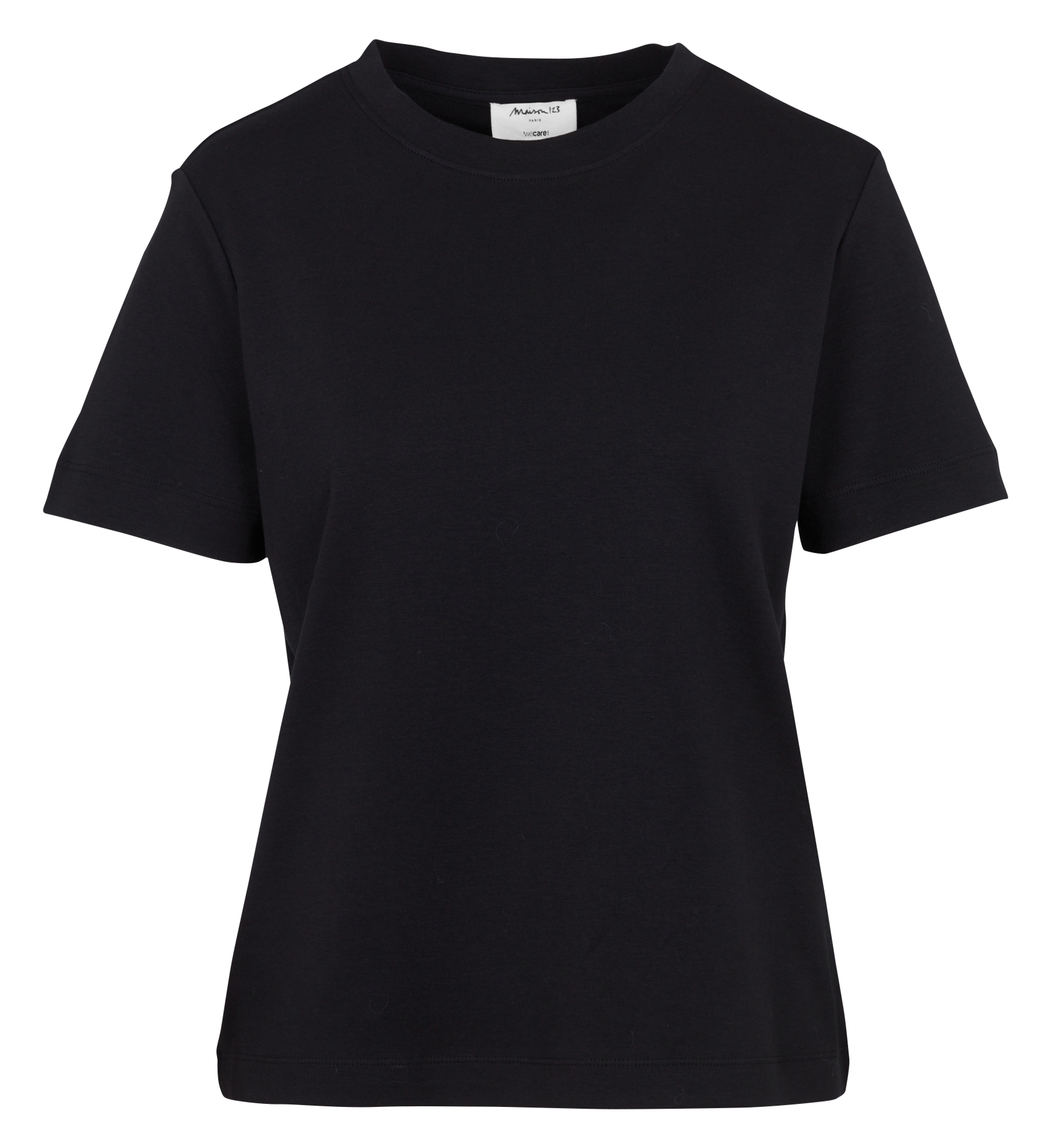 Tee-shirt droit col rond en coton leni MAISON 123 Noir