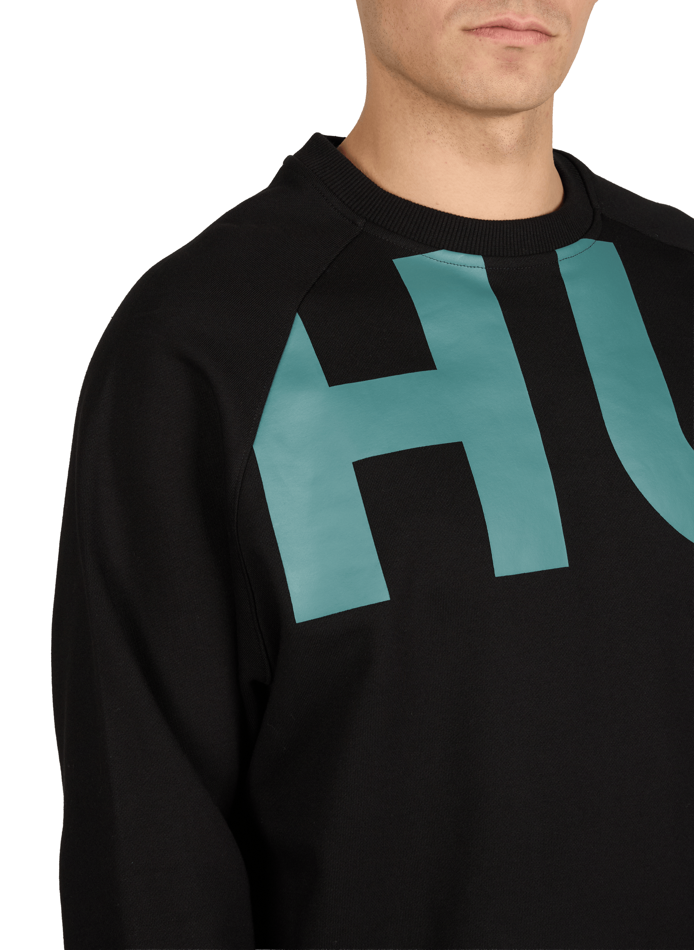 Sweat imprimé à col rond en coton HUGO BLUE Noir