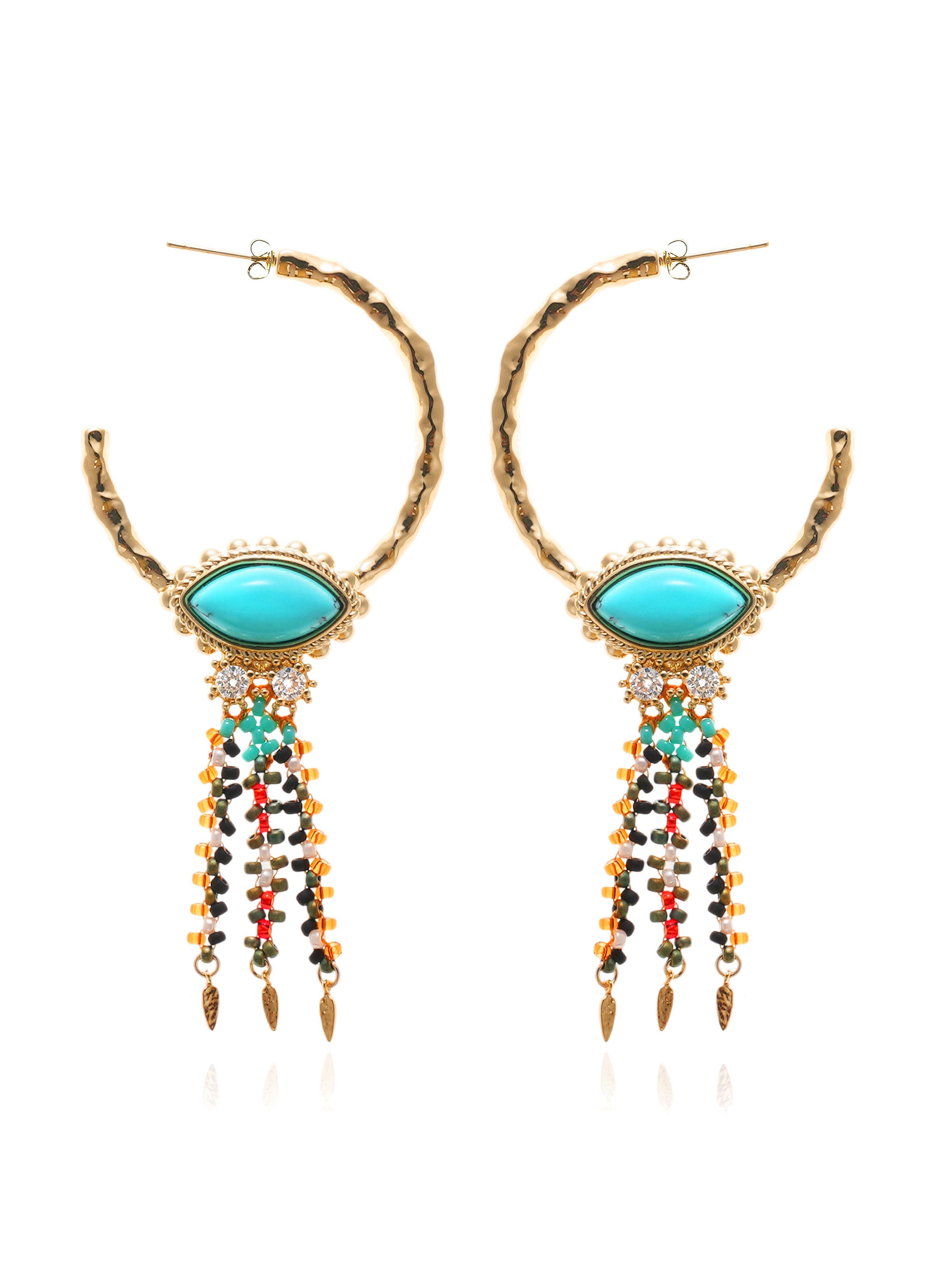 Boucles d'oreilles créoles avec pampilles et perles pepper HIPANEMA Bleu