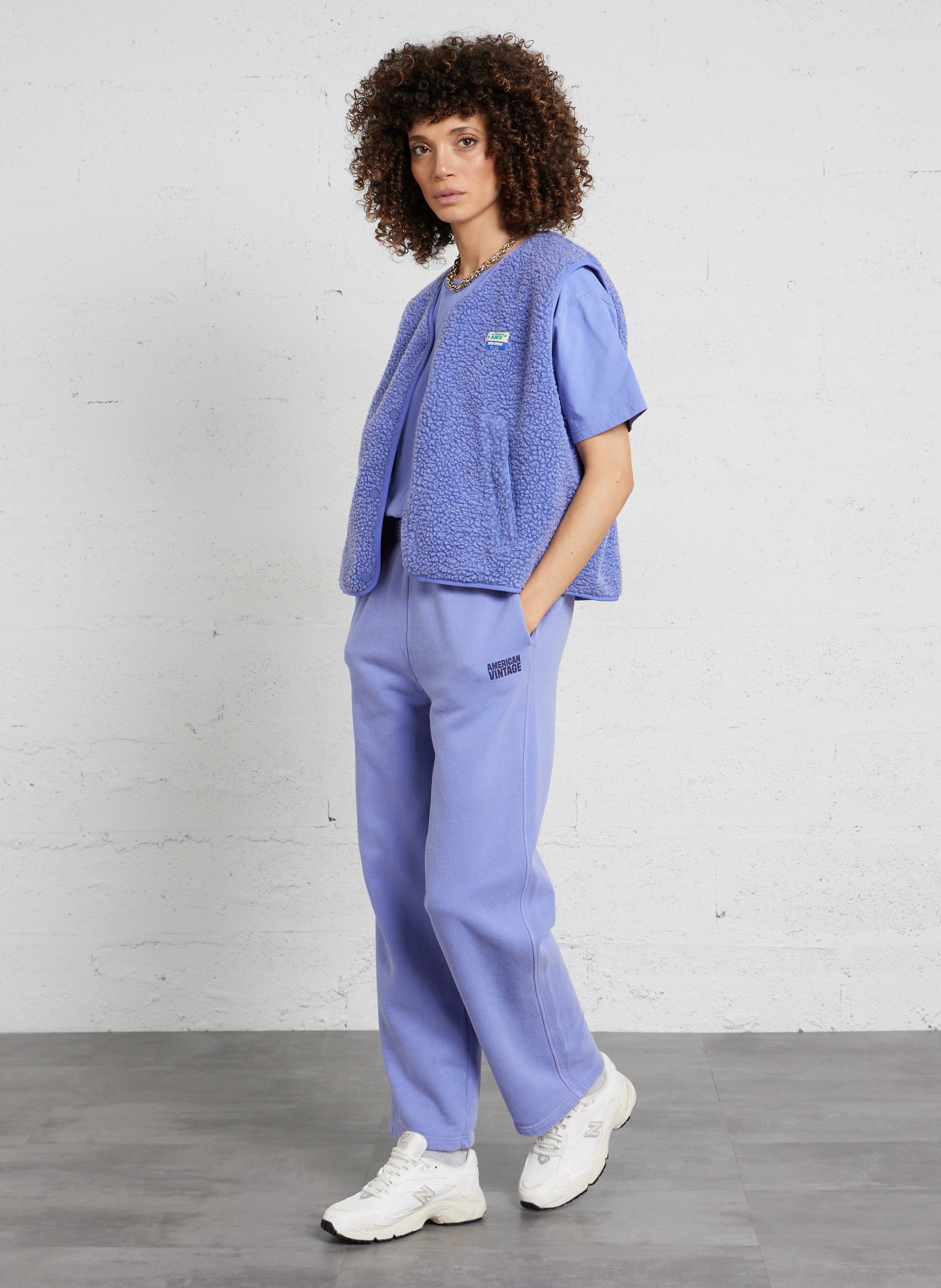 Jogging droit en coton plizzy AMERICAN VINTAGE Bleu