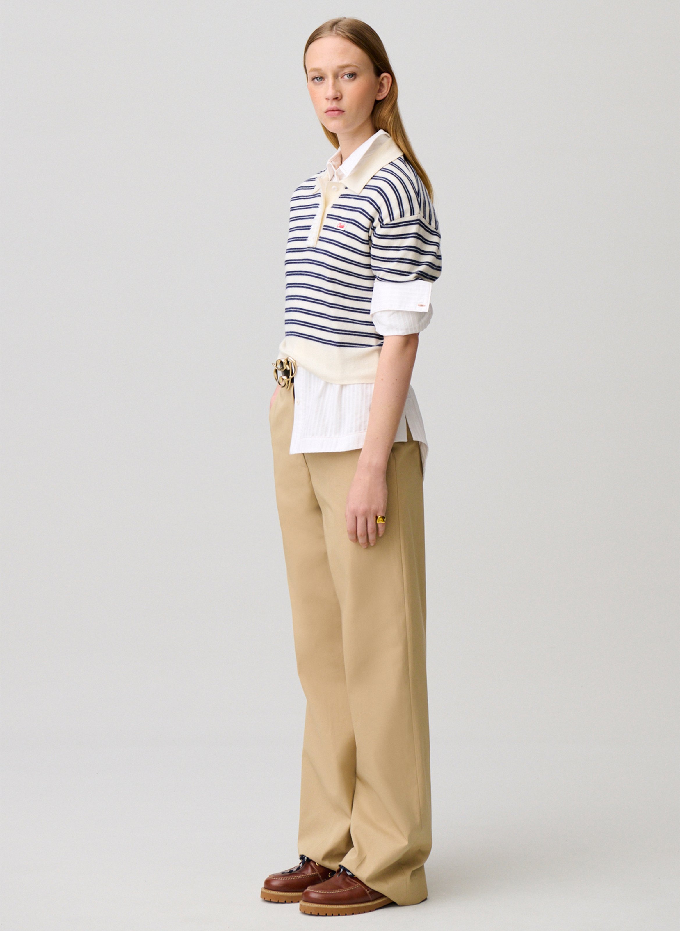 Pantalon droit taille mi-haute en coton CLAUDIE PIERLOT Beige