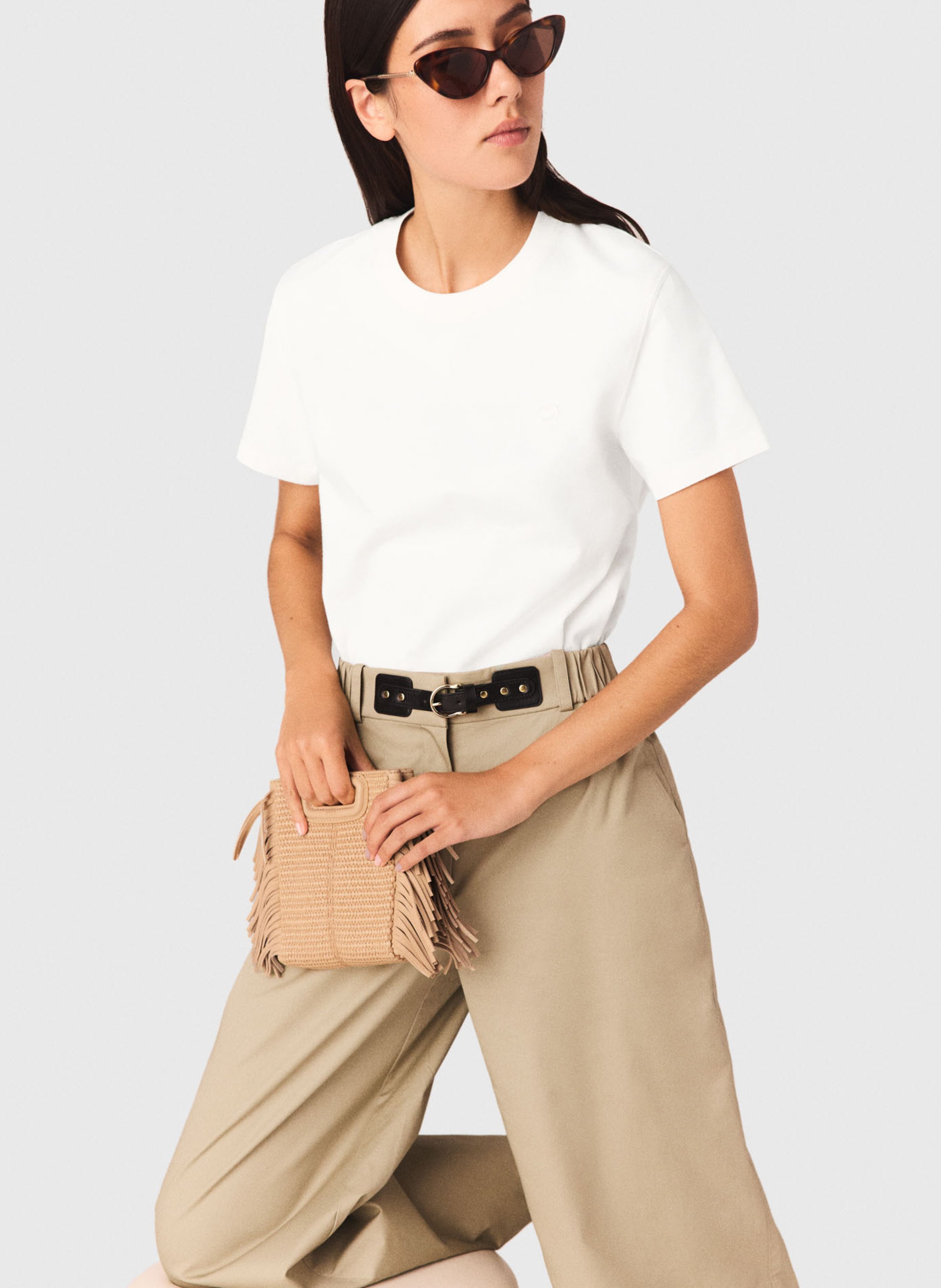 T-shirt droit col rond en coton MAJE Blanc