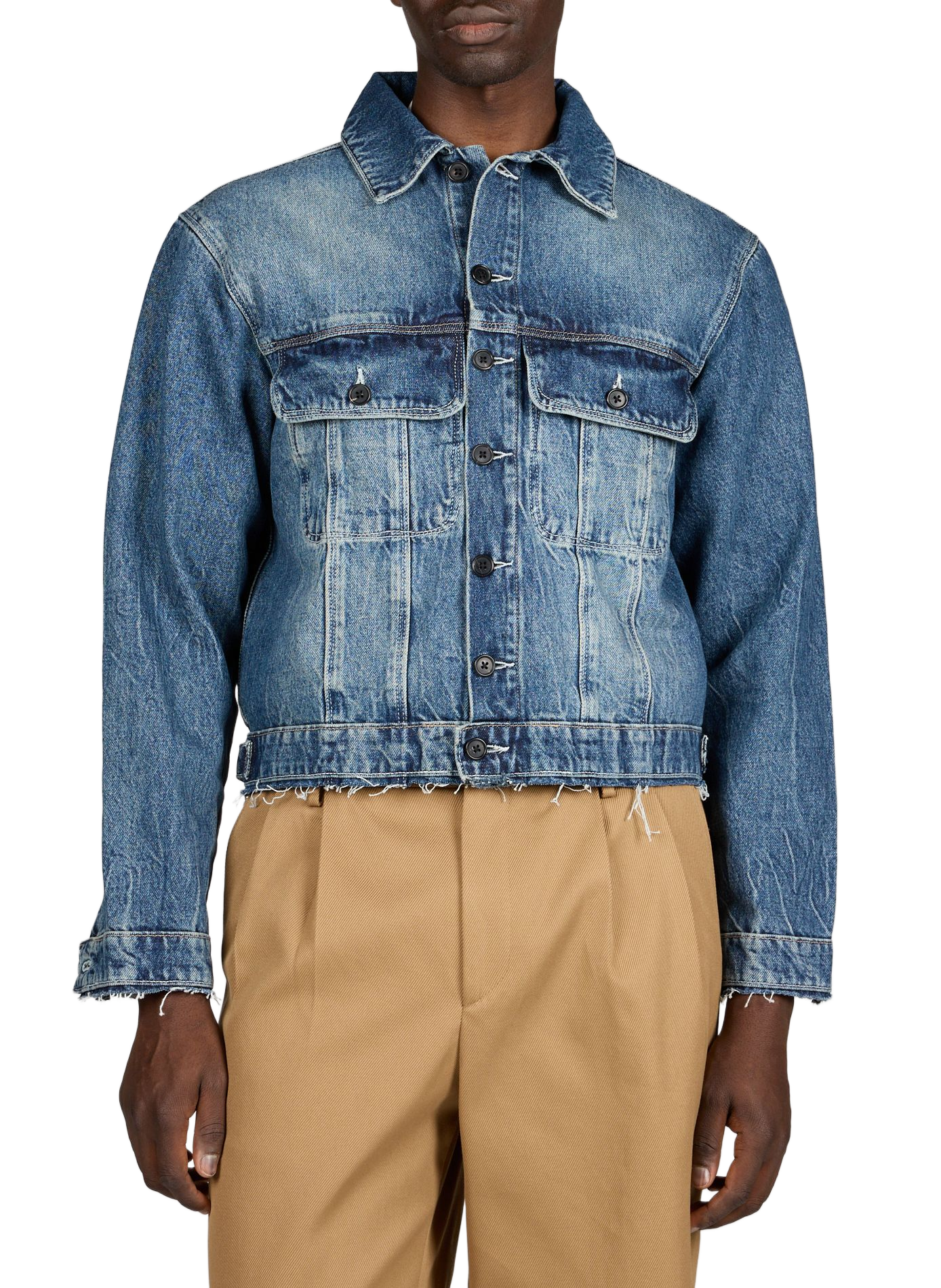 Veste délavée en denim de coton CAMIEL FORTGENS Bleu