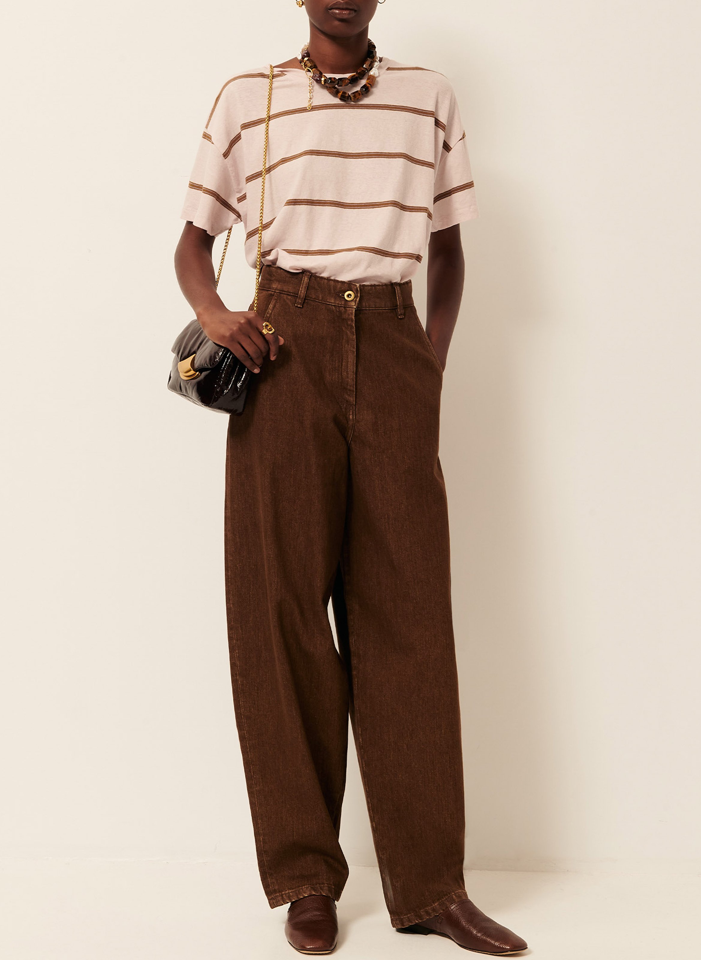 Tee-shirt ample col rond en coton mélangé rayé tooli SESSUN Rose