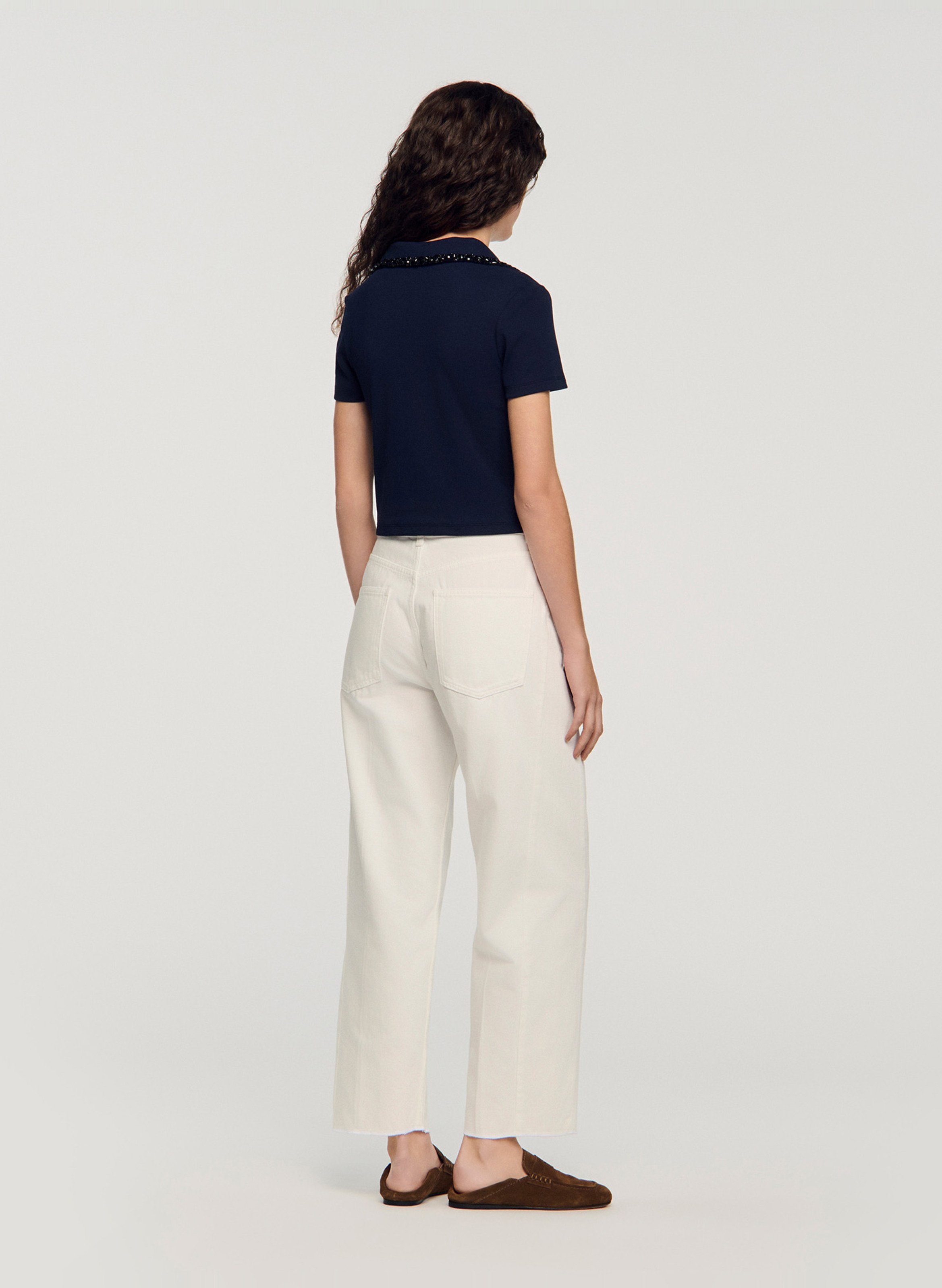 Polo droit en coton mélangé SANDRO Bleu