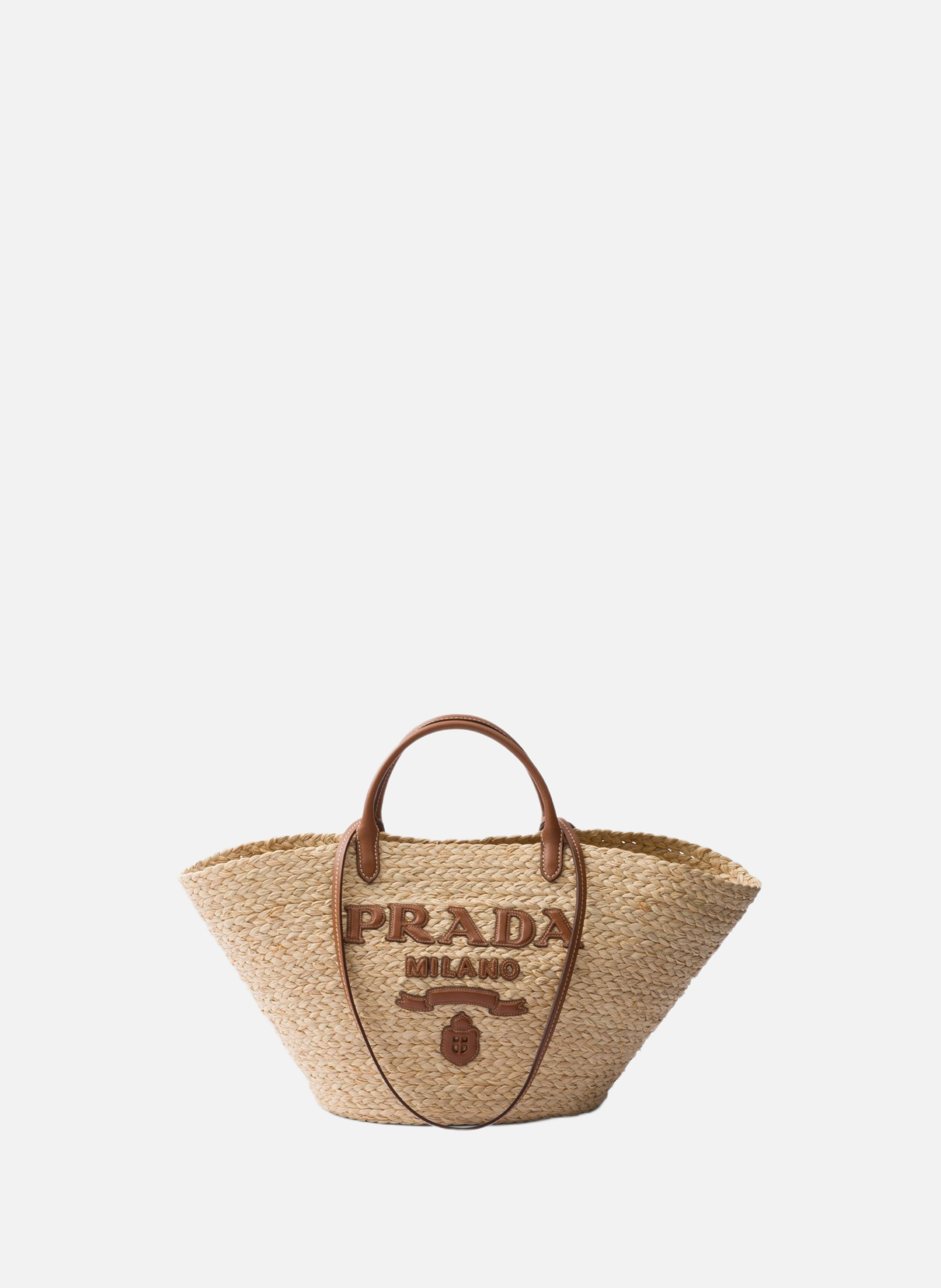 Grand shopping bag en raphia et cuir PRADA Beige