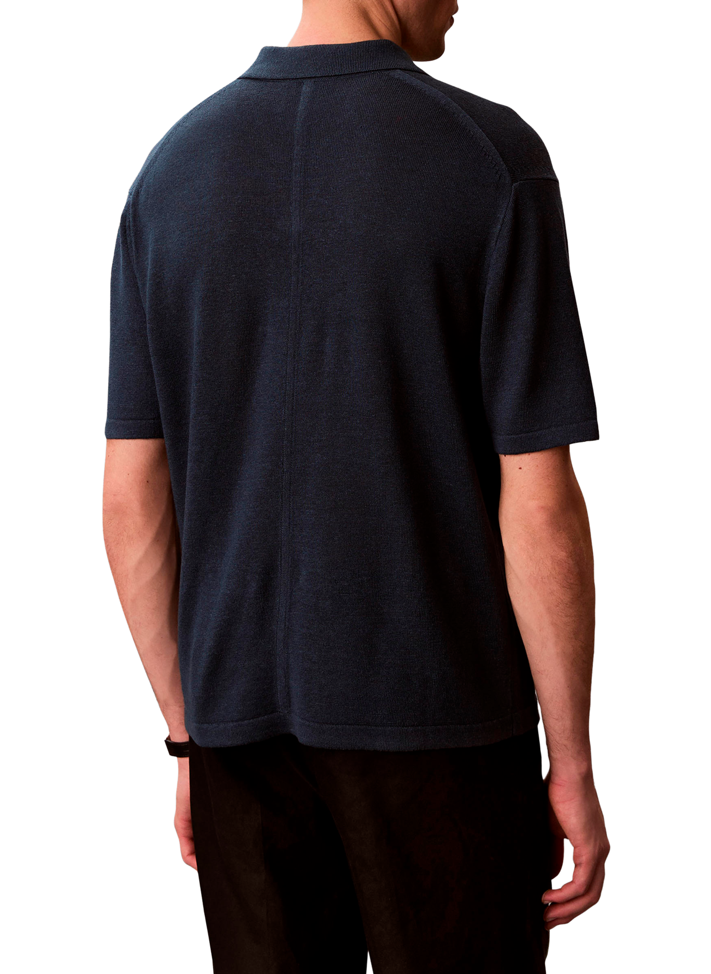 Polo droit manches courtes en lin mélangé CALVIN KLEIN Bleu