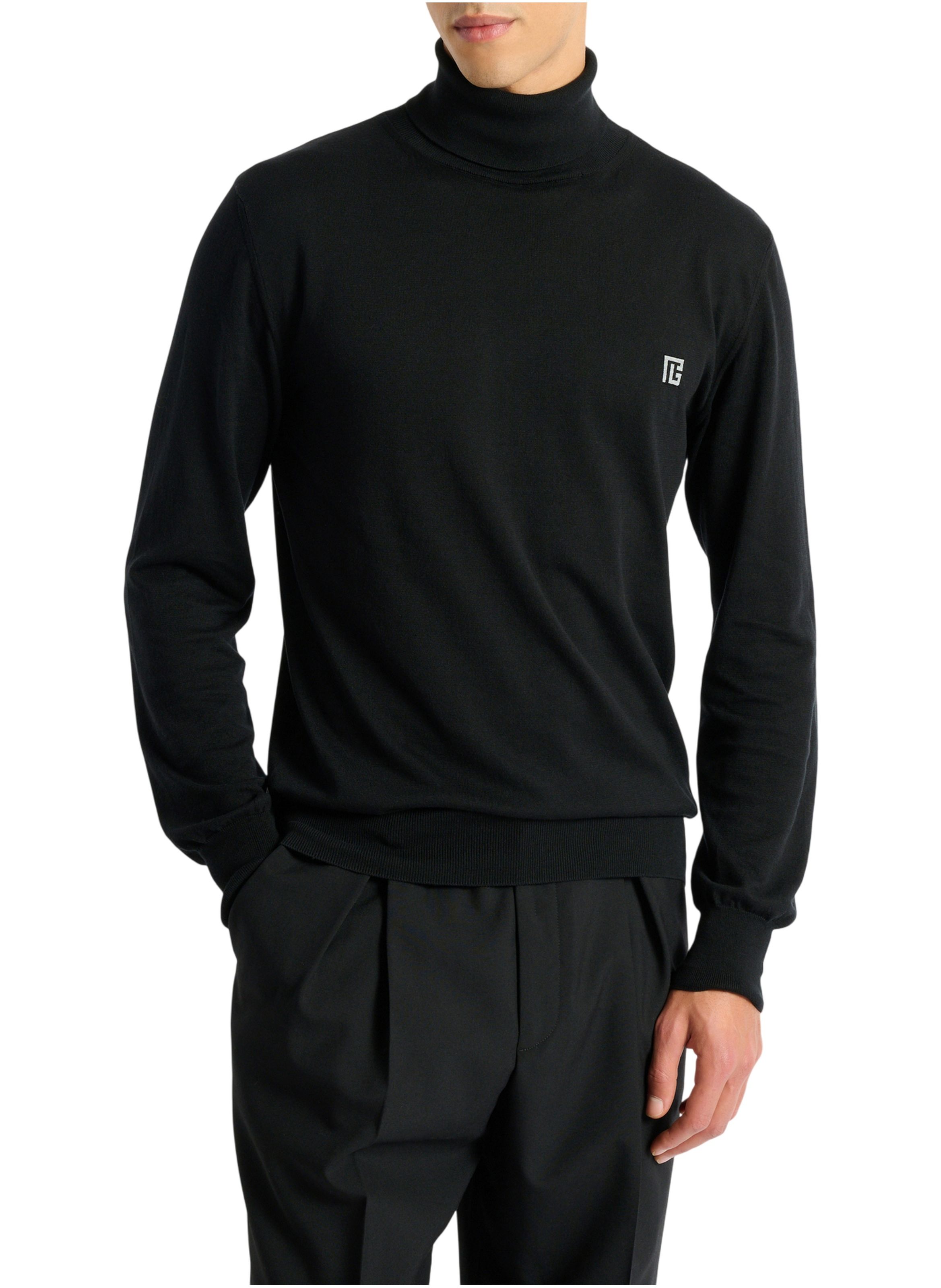 Pull pb à col roulé en coton et soie BALMAIN Noir