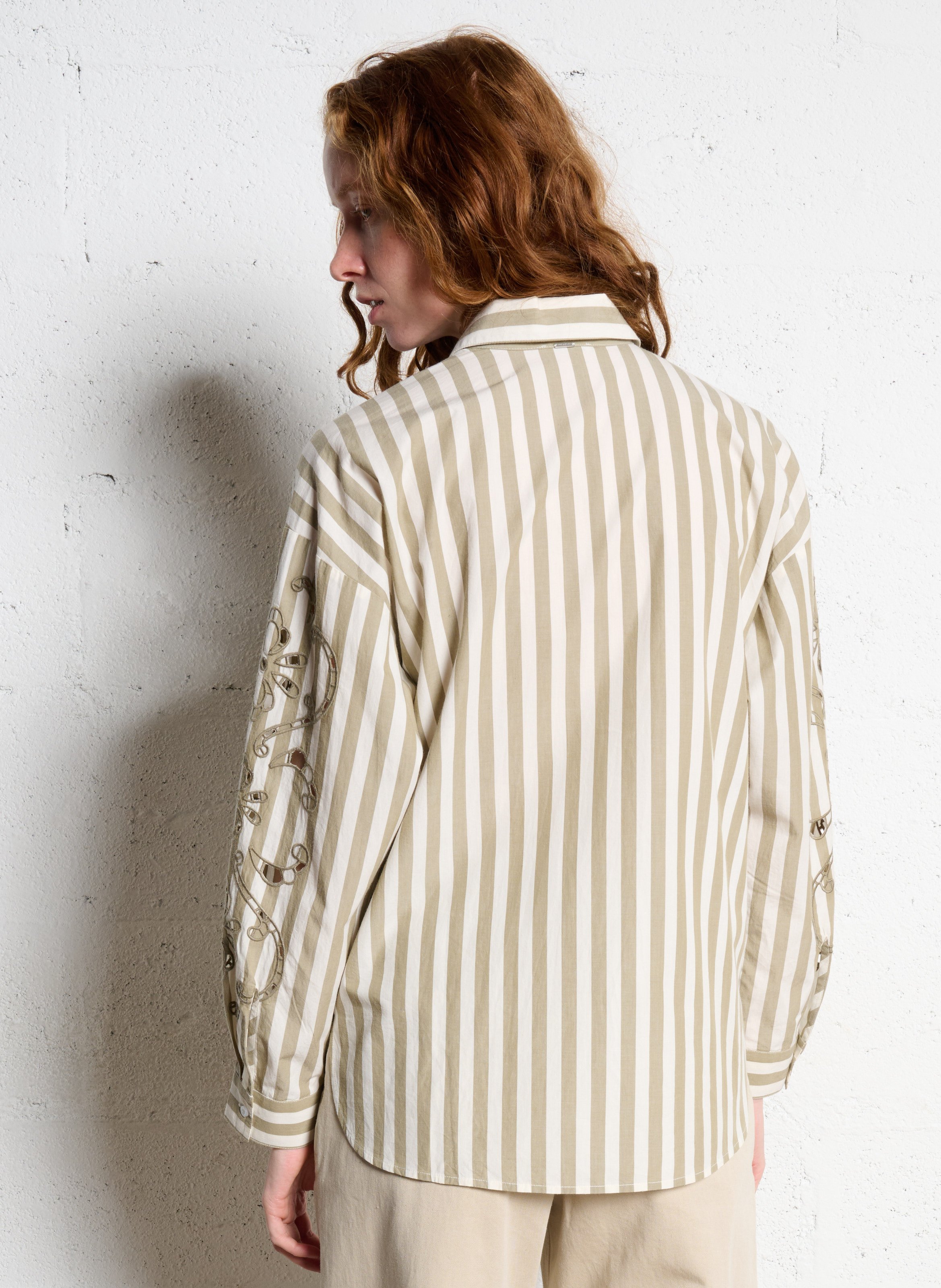 Chemise oversize en coton rayé IKKS Kaki