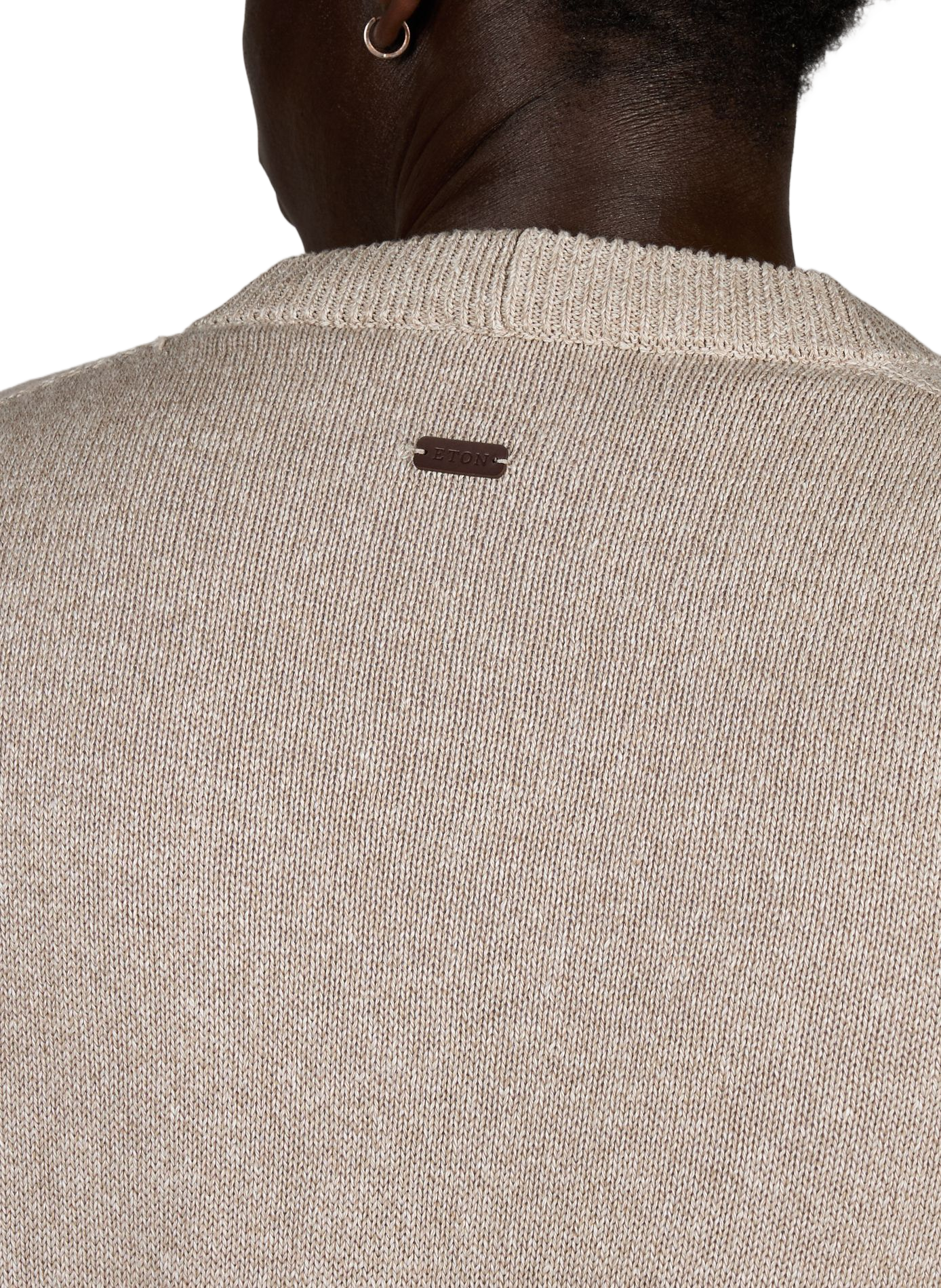 Geknöpftes V-Ausschnitts-Strickweste aus Leinen und Baumwollmischgewebe ETON Beige