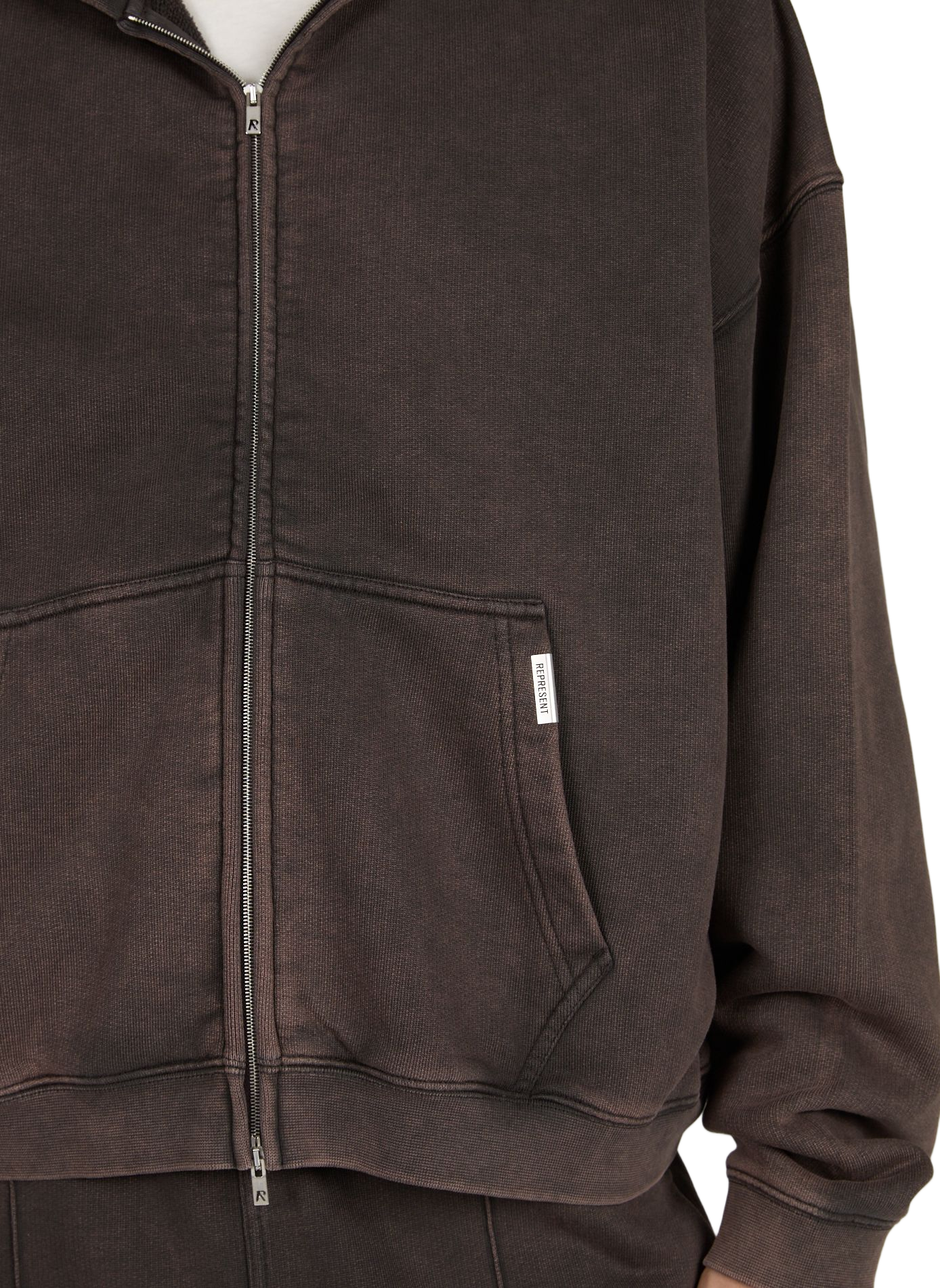 Oversized Hooded Zip-Up Sweatshirt REPRESENT Brown