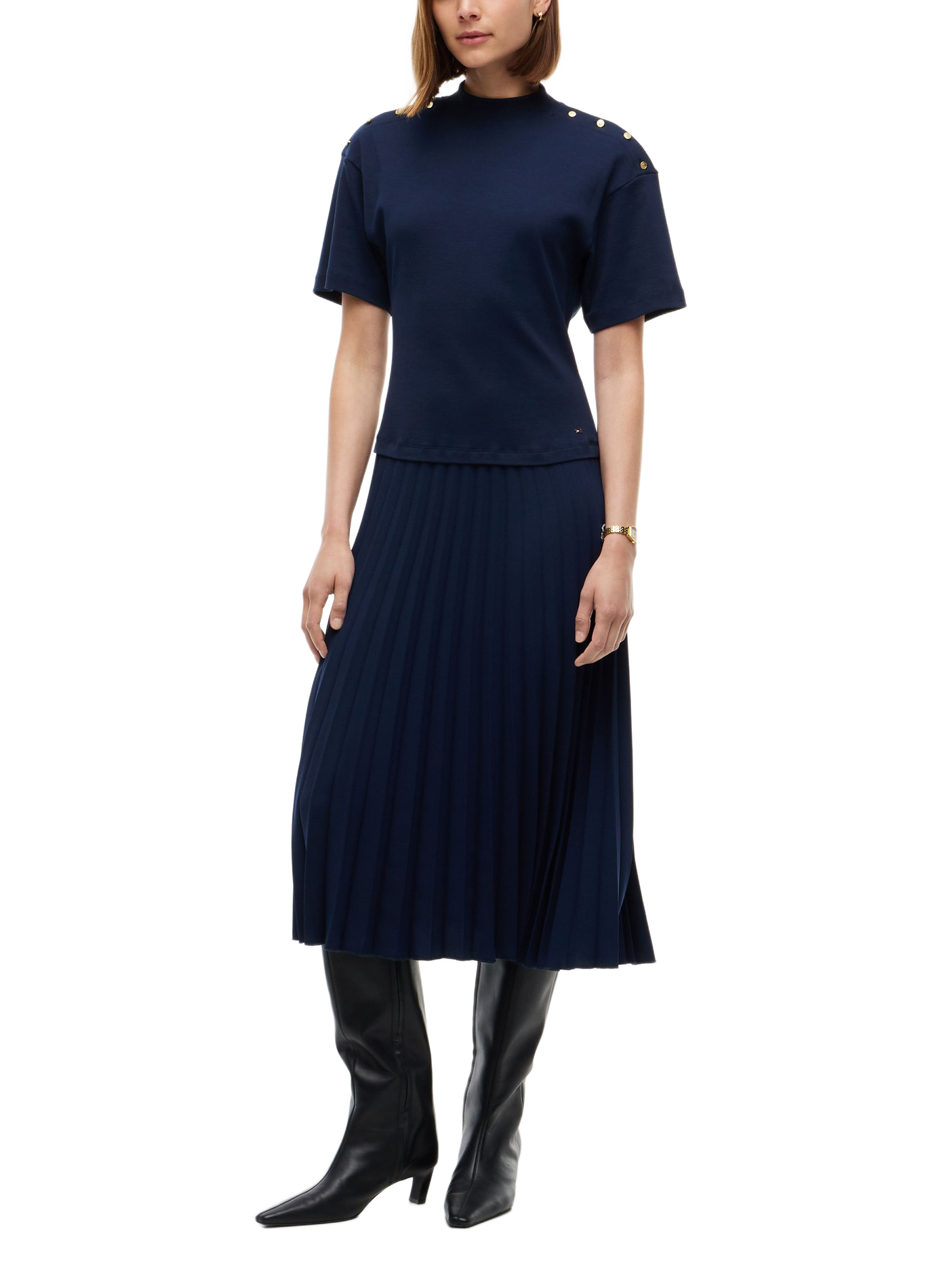 Robe midi plissée en coton TOMMY HILFIGER Bleu