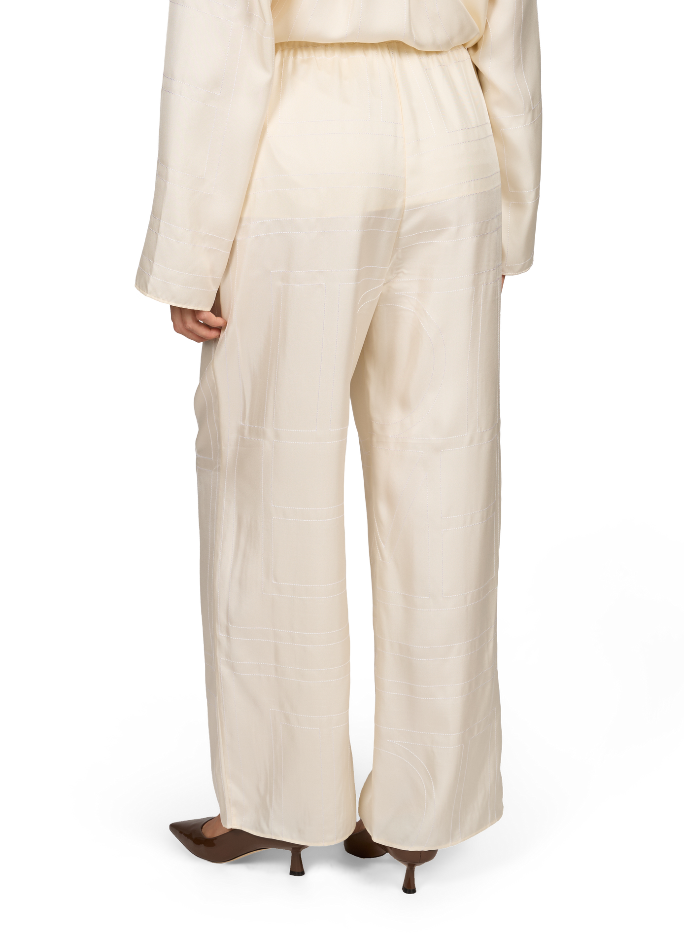 Pantalon à broderie géométrique en soie TOTEME Beige