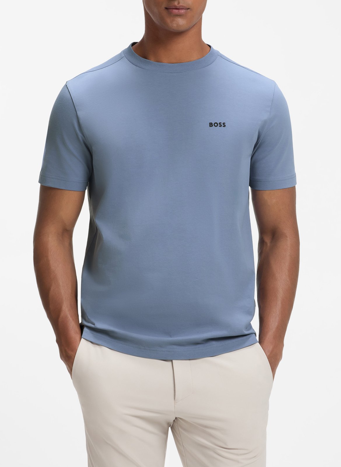 Tee-shirt col rond en coton mélangé BOSS Bleu
