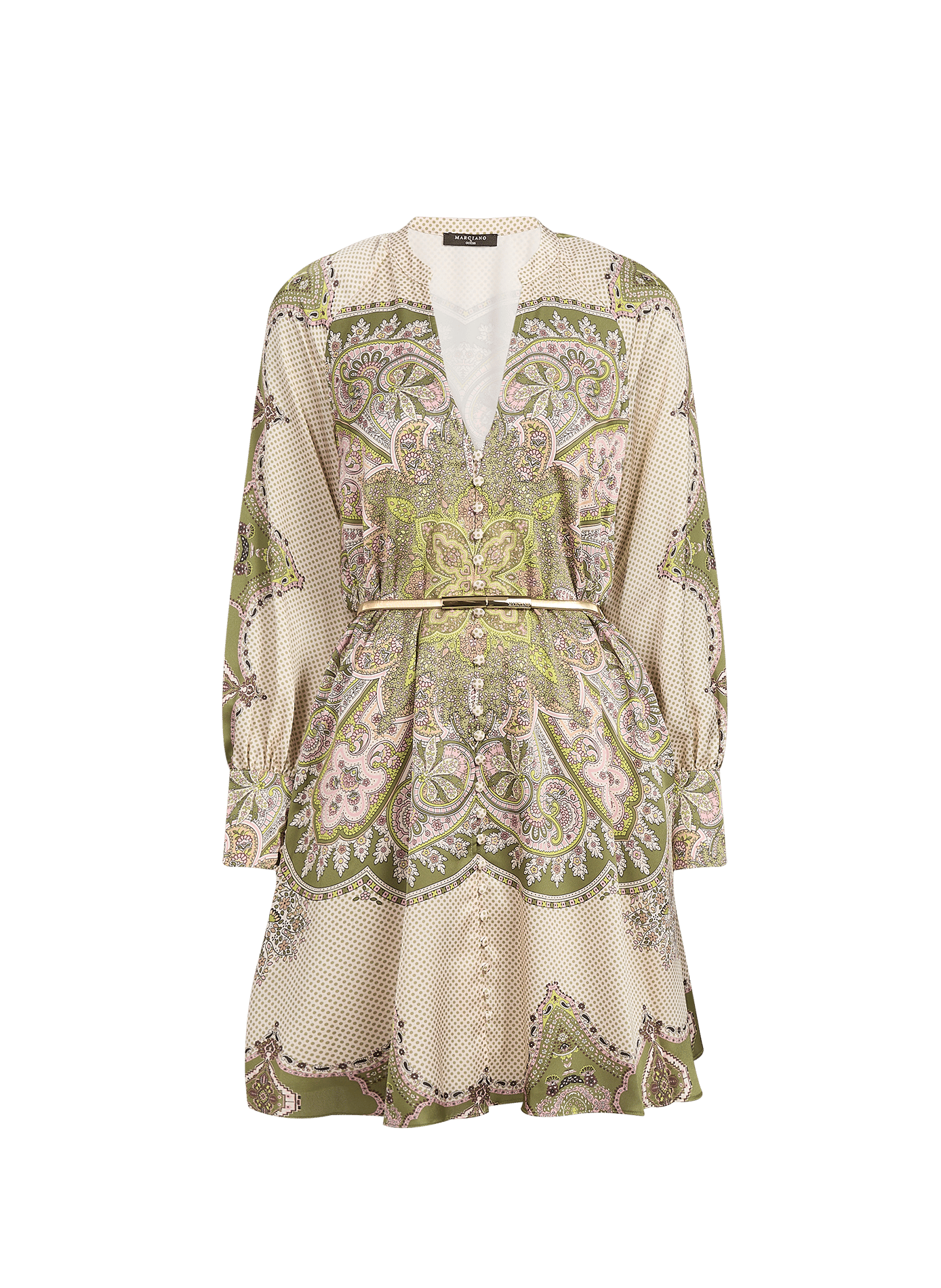 Flared V-neck printed dress GUESS Multicolour