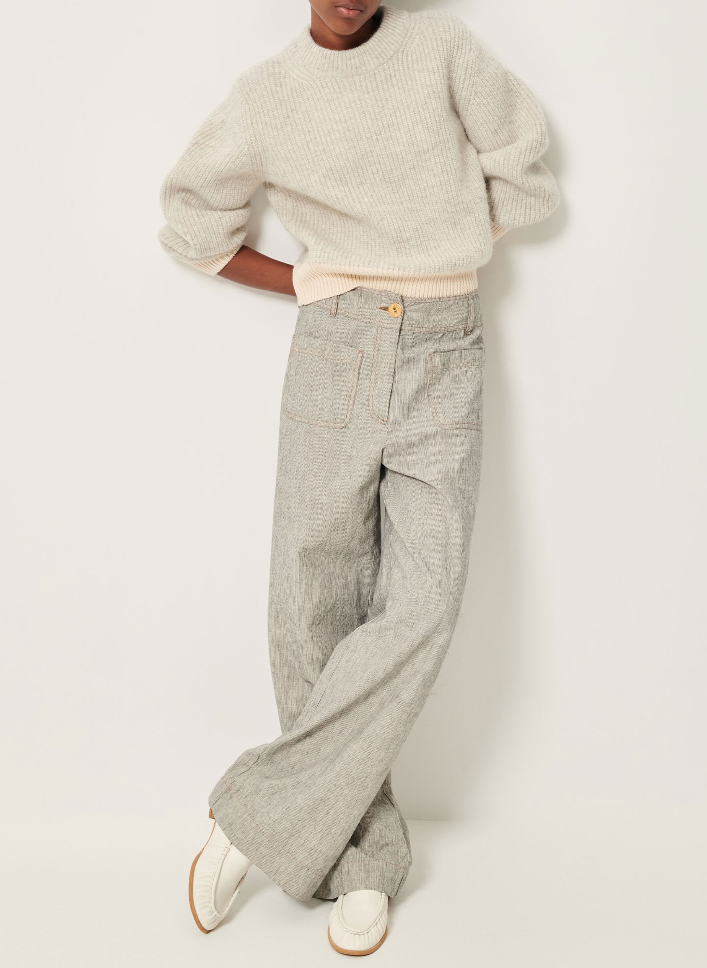 Pantalon large taille haute en lin et coton mélangé manhatti SESSUN Gris