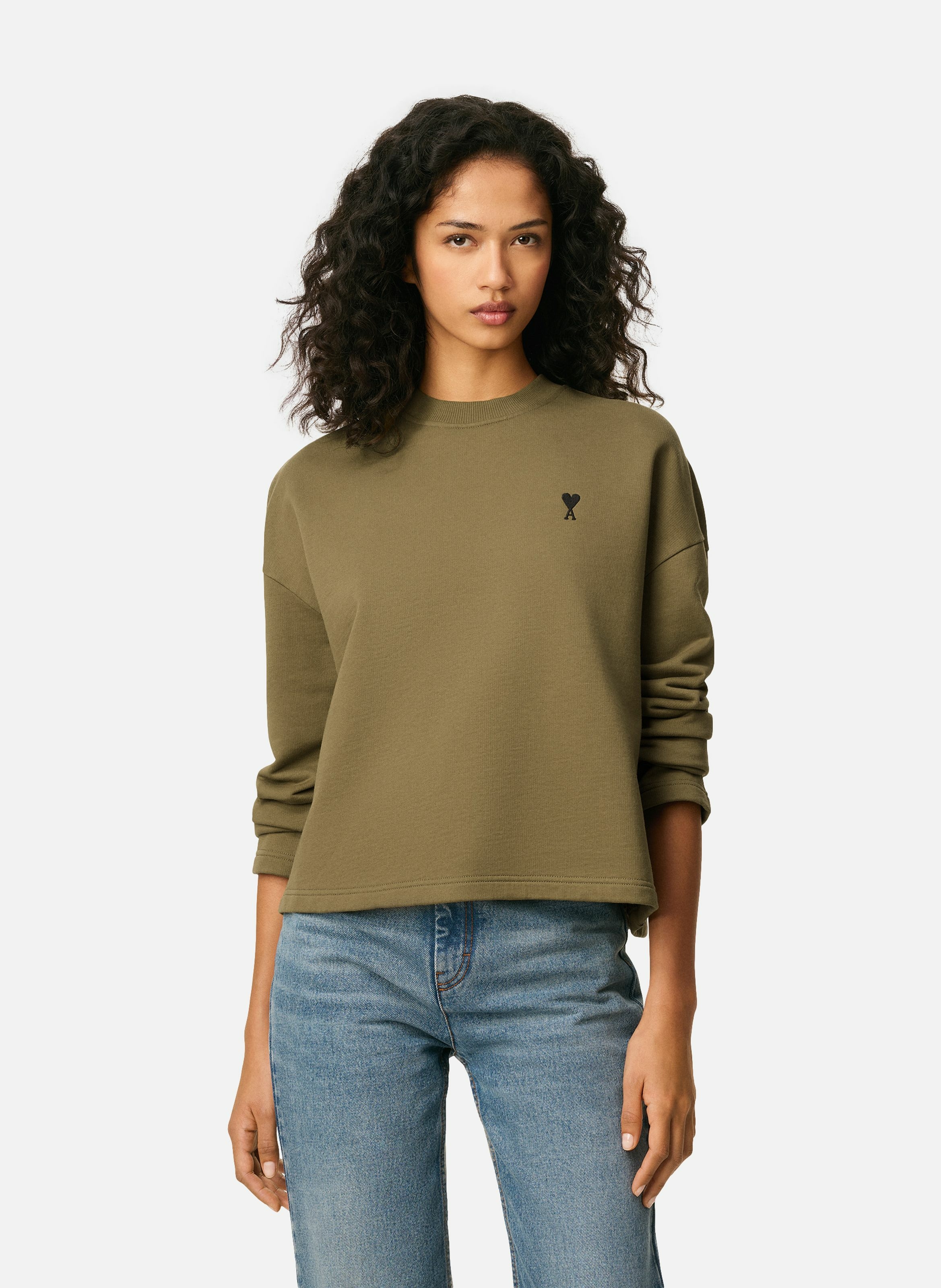 Sweatshirt ami de coeur contrasté en coton AMI PARIS Vert