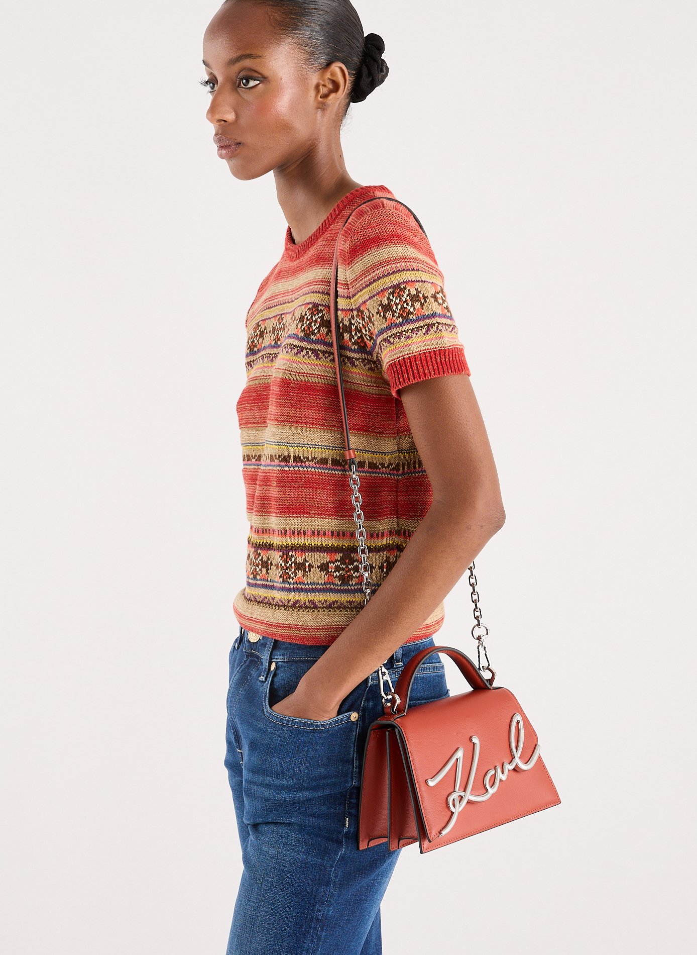 Sac à bandoulière K signature en cuir KARL LAGERFELD Rouge