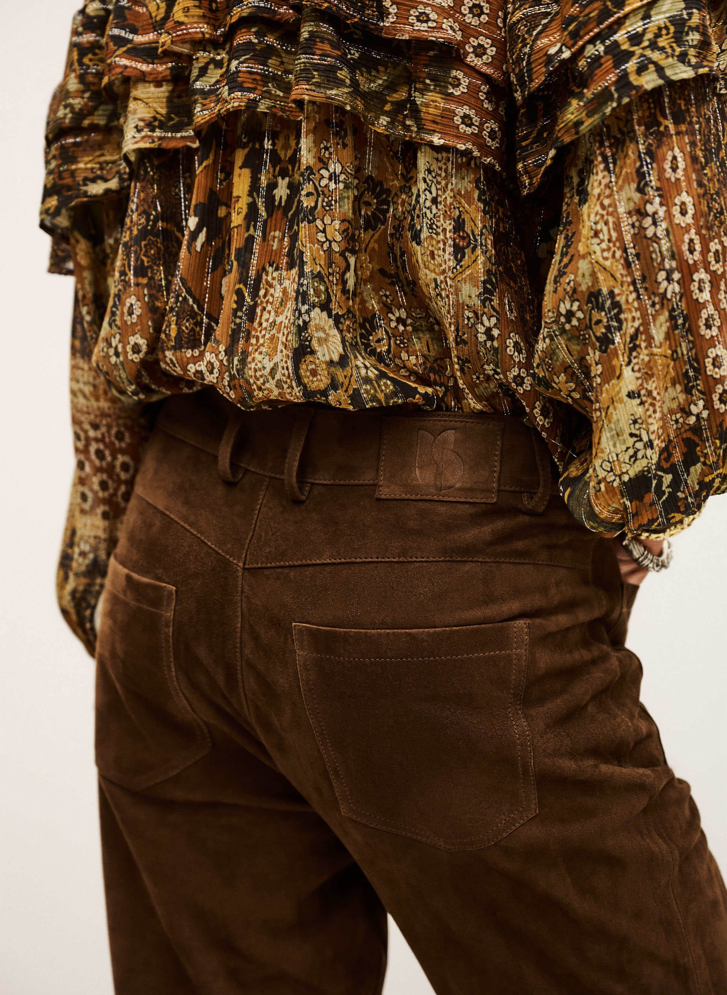 Pantalon large en daim mossi BA&SH Marron