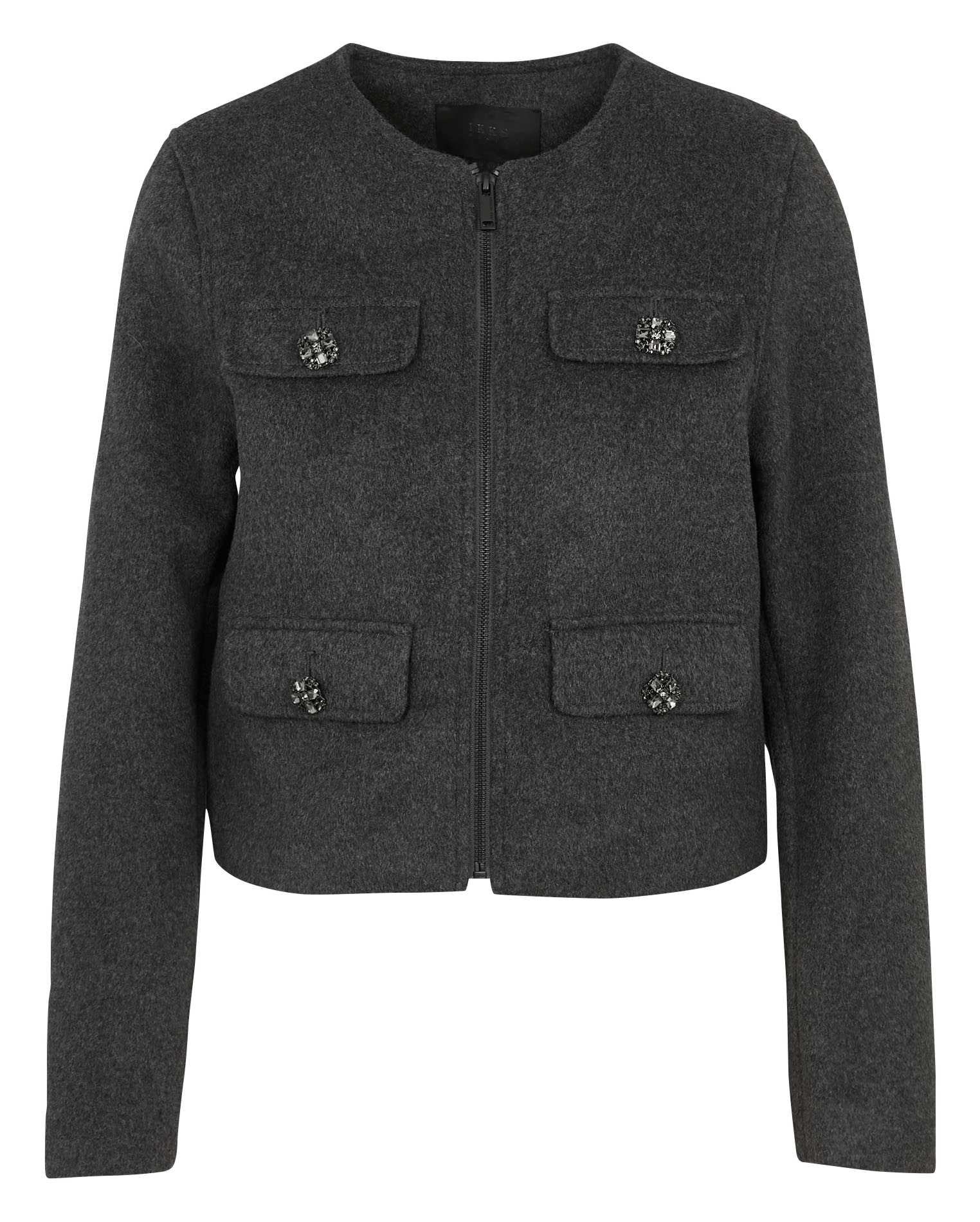 Veste col rond en laine mélangée IKKS Gris